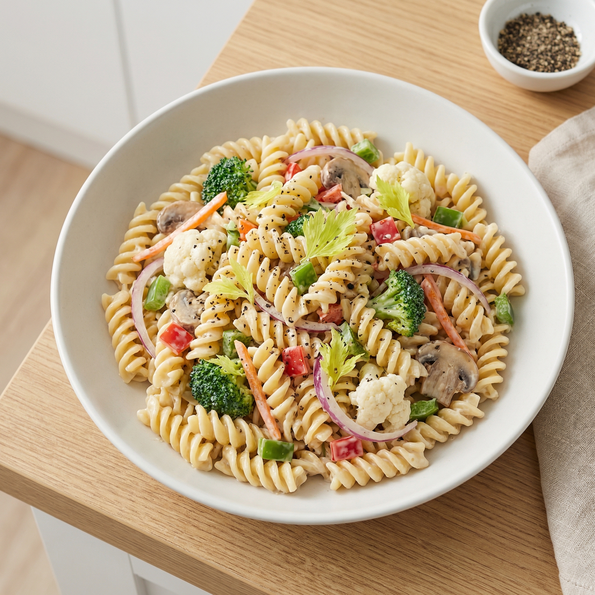 Creamy Veggie Fusilli Salad