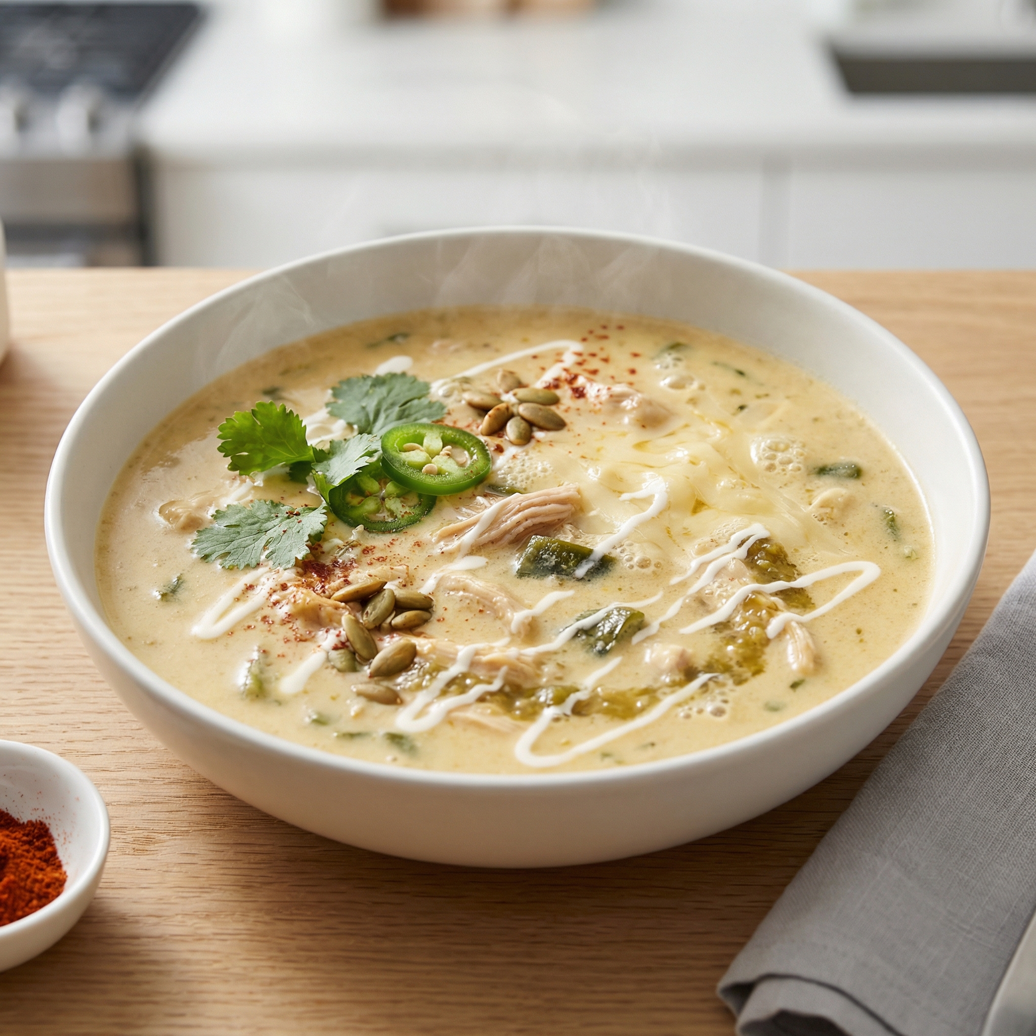 Creamy Chicken and Poblano Cheese Soup
