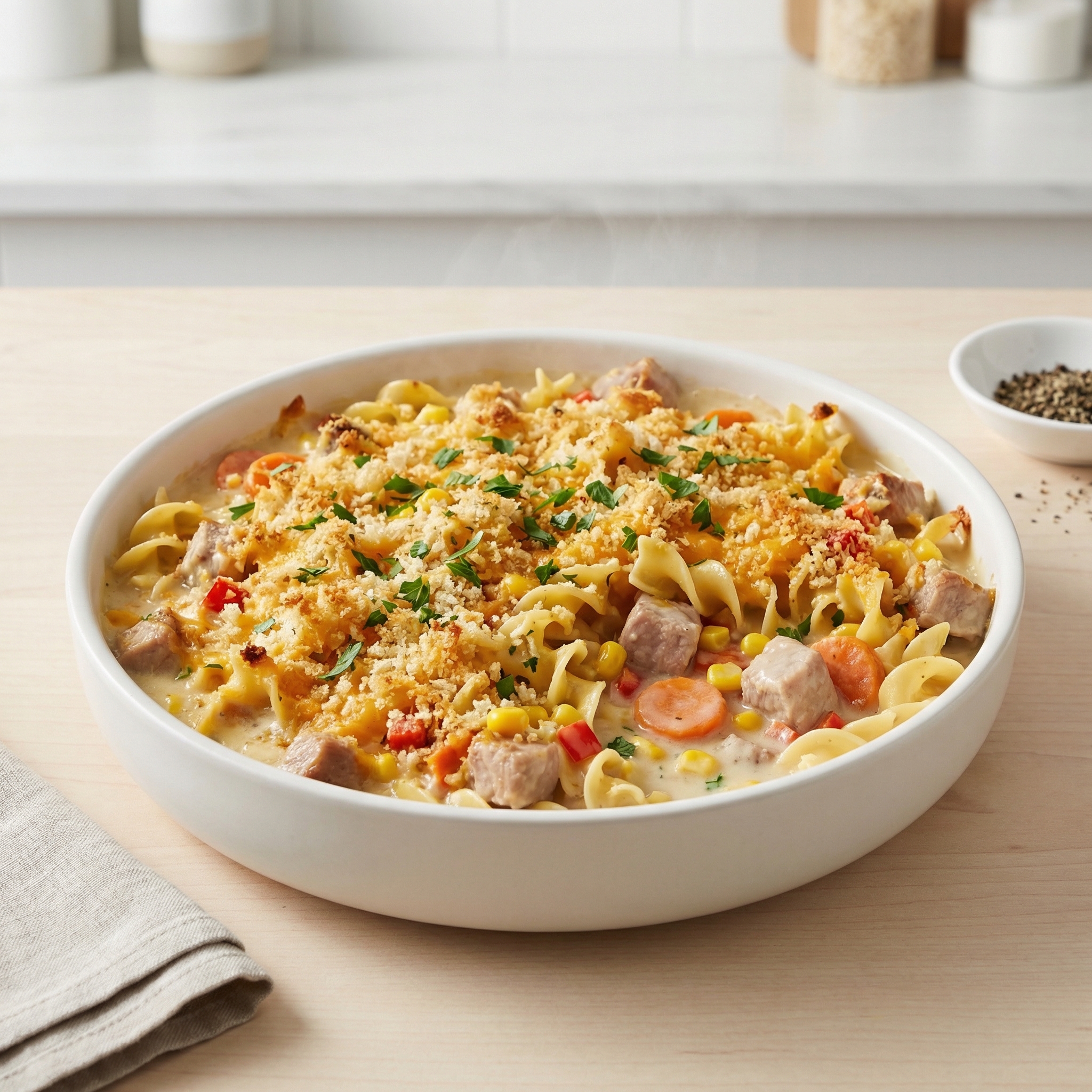 Creamy Pork and Egg Noodle Bake