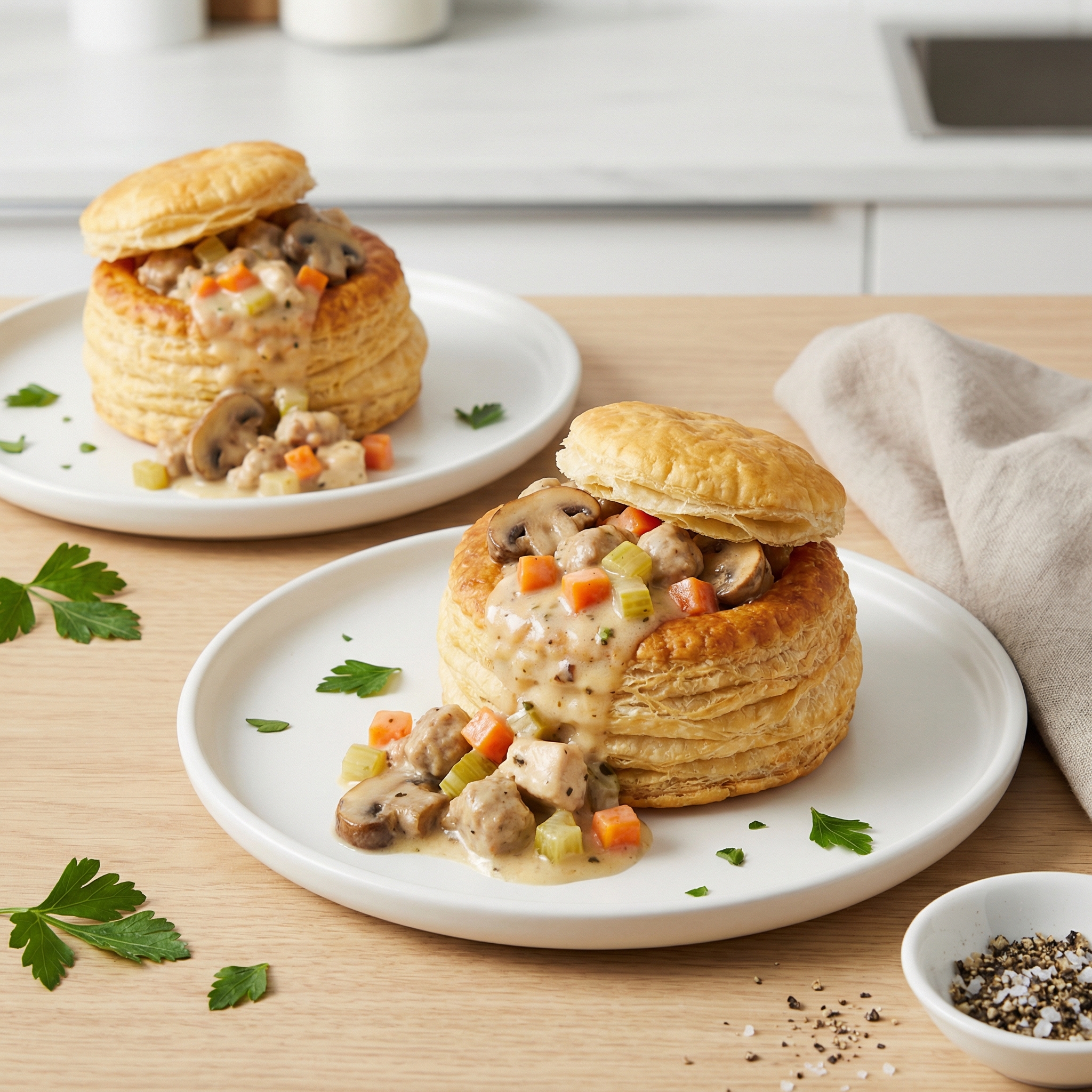 Chicken and Sausage Puff Pastry Shells