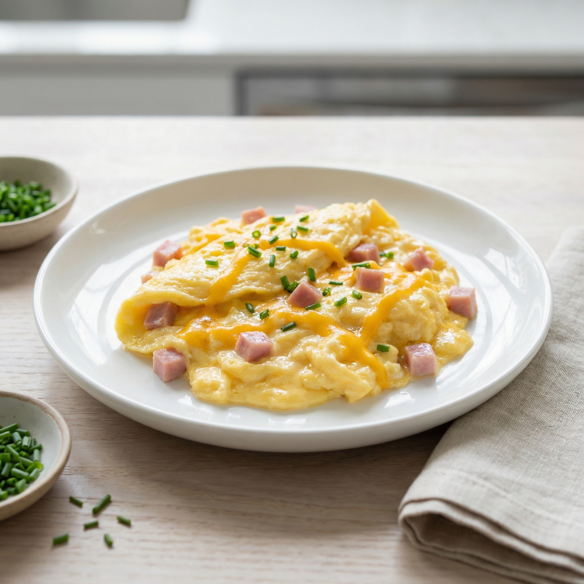 Creamy Ham and Cheddar Scrambled Eggs