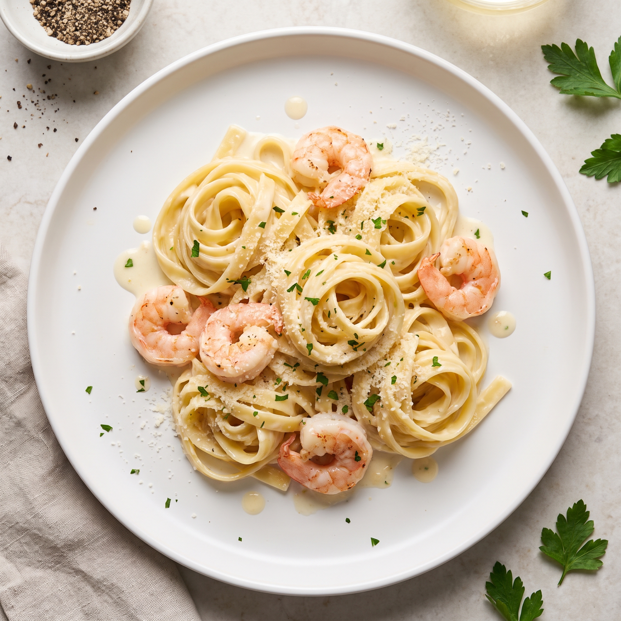 Creamy Shrimp Fettuccine in Alfredo Sauce
