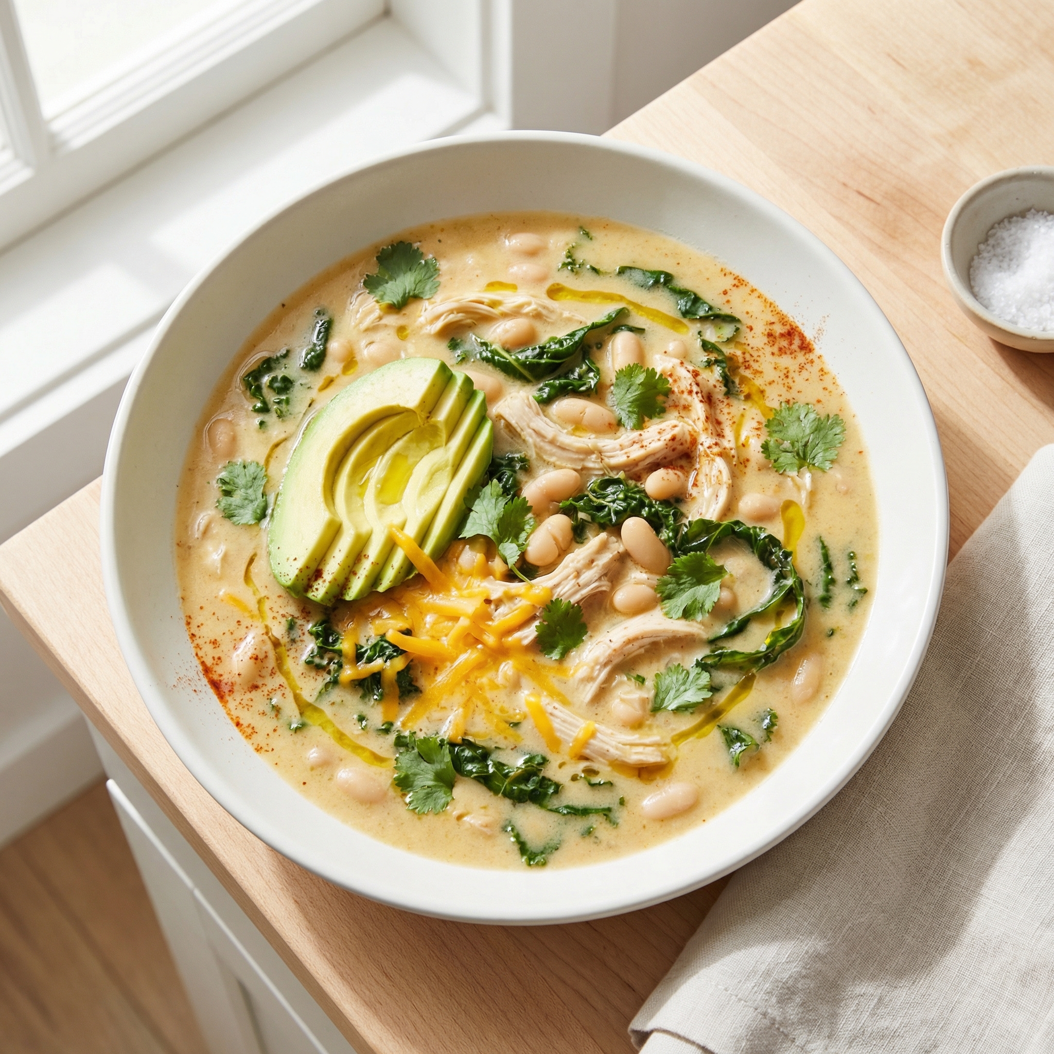 Slow Cooker Chicken Chili with Greens and Beans