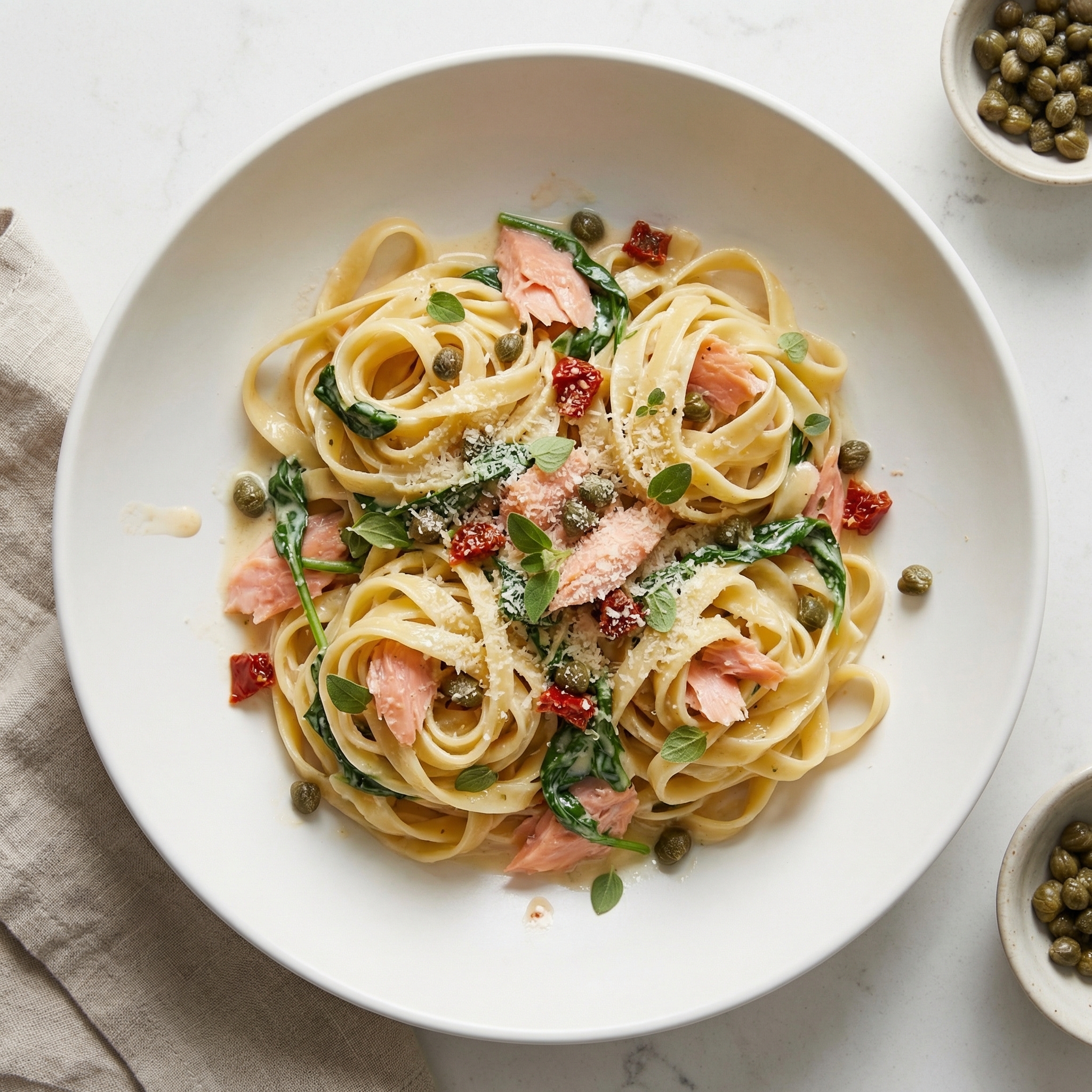 Fettuccine with Smoked Salmon and Spinach