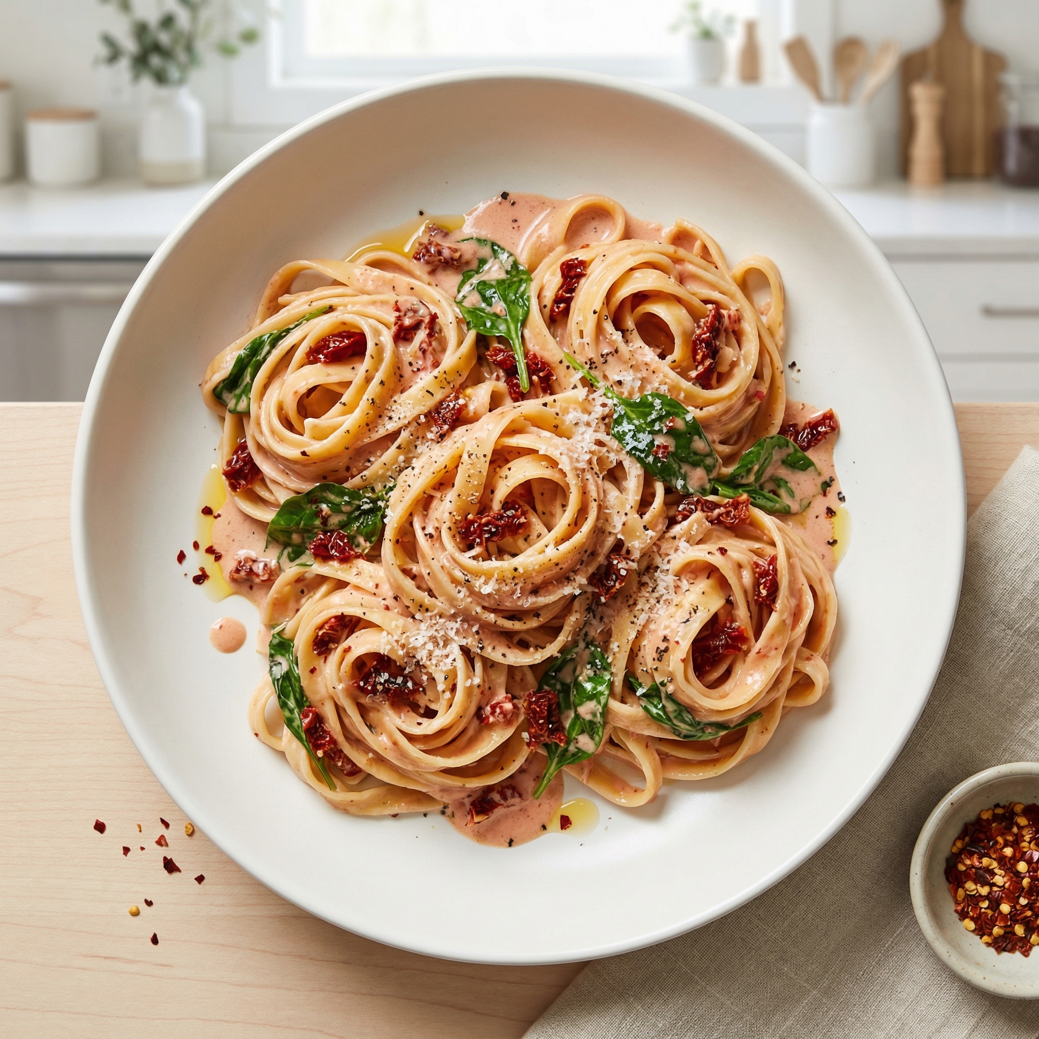 Silky Fettuccine with Sun‑Dried Tomato Cream