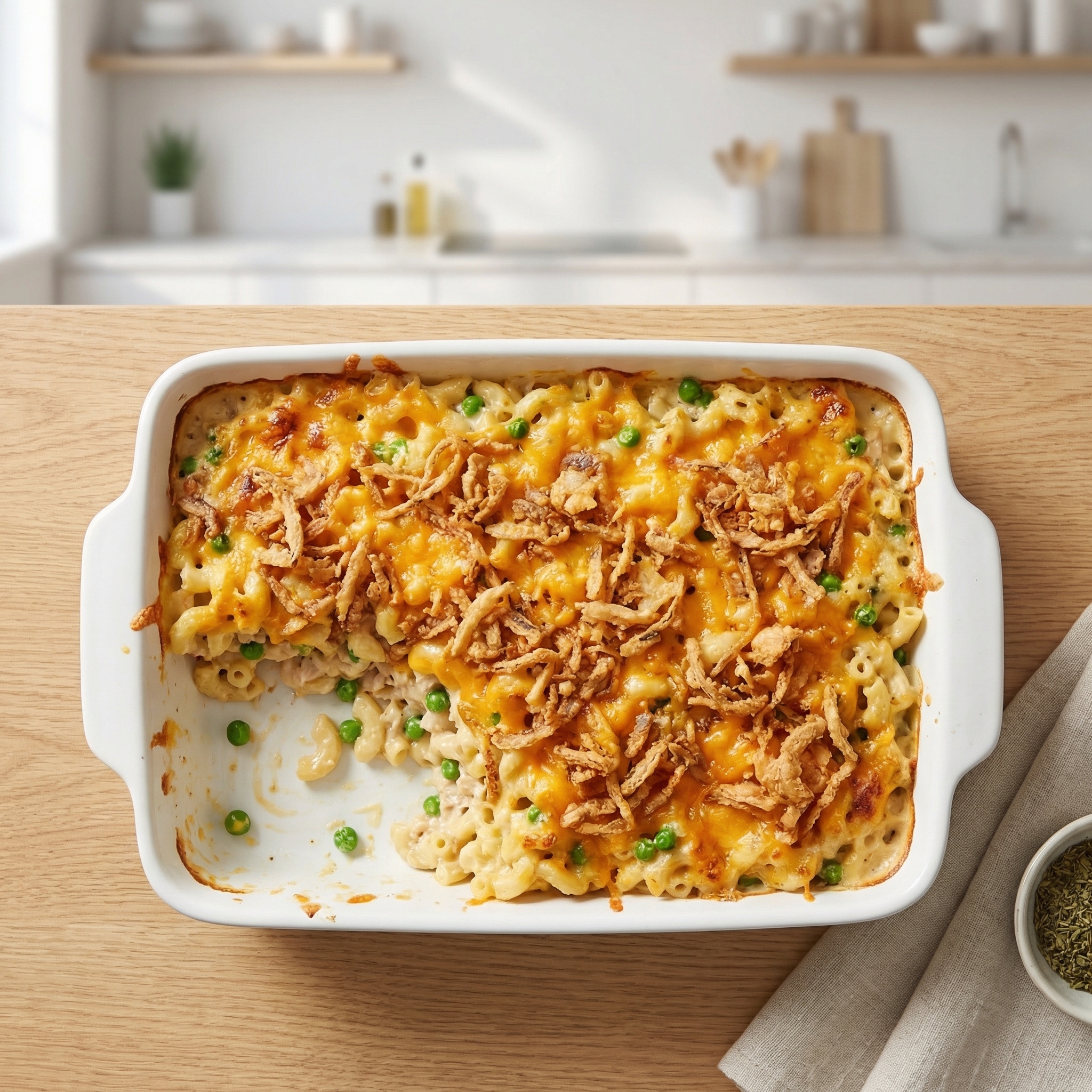 Tuna Mac-and-Cheese Bake with Crispy Onions