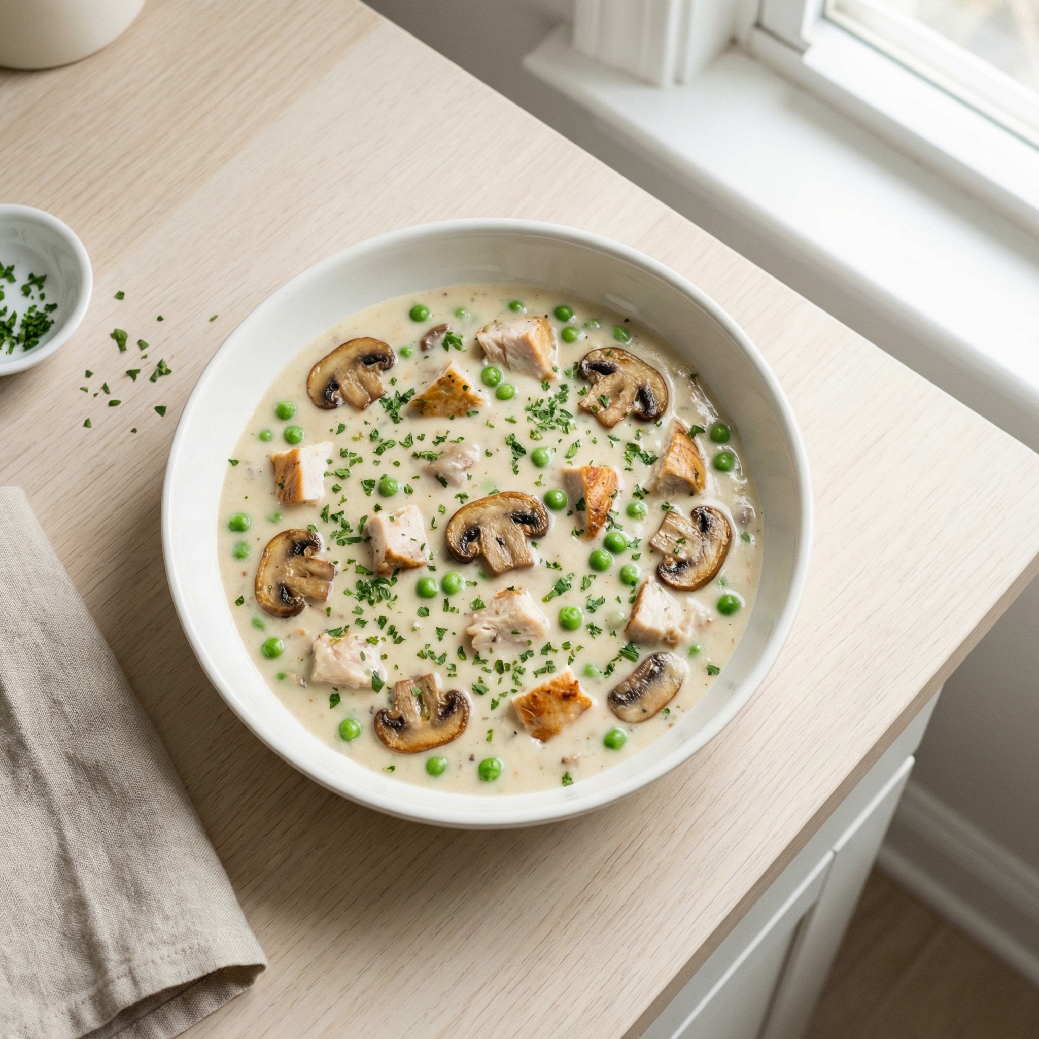 Creamy Turkey à la King with Mushrooms and Peas