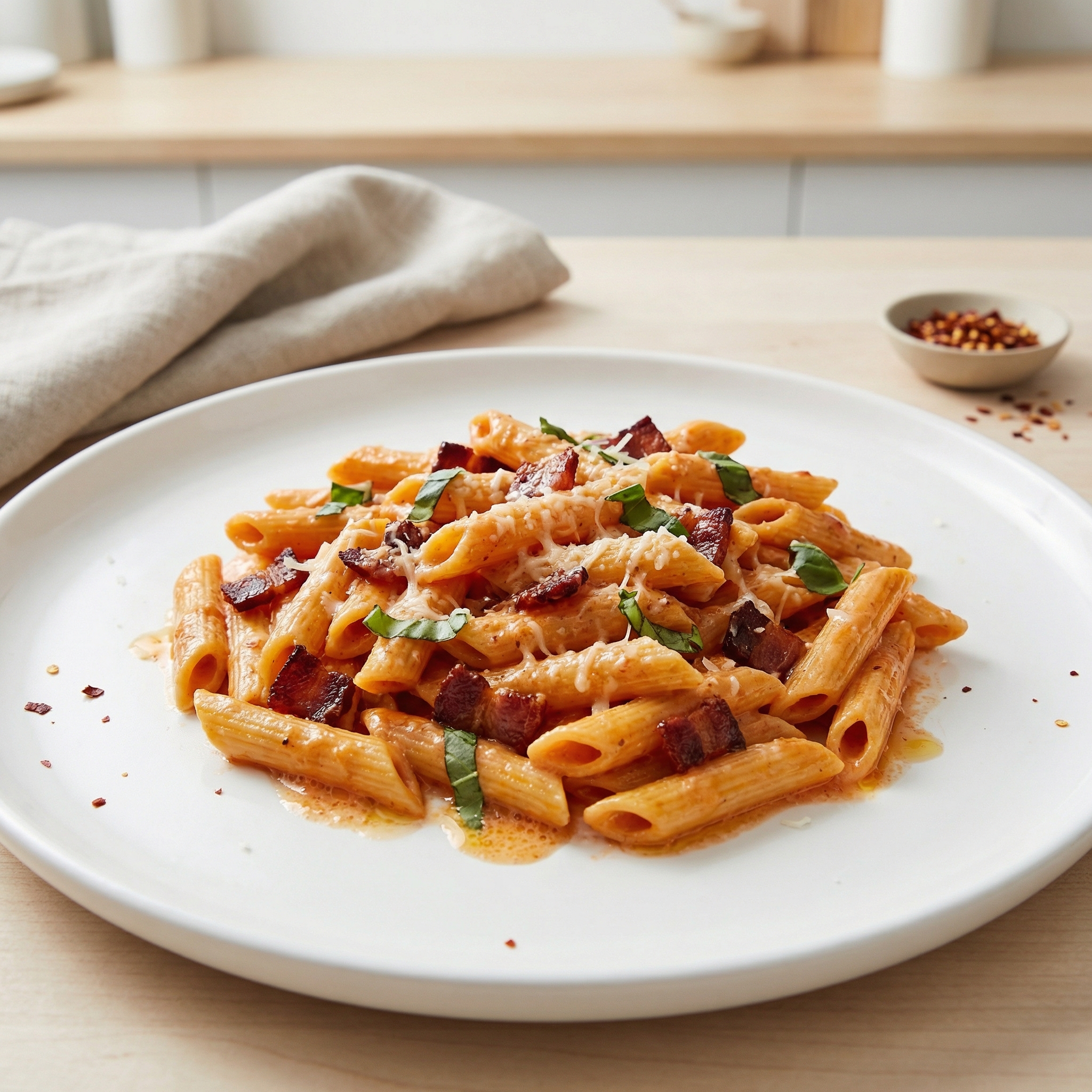 Penne with Creamy Vodka Tomato Sauce