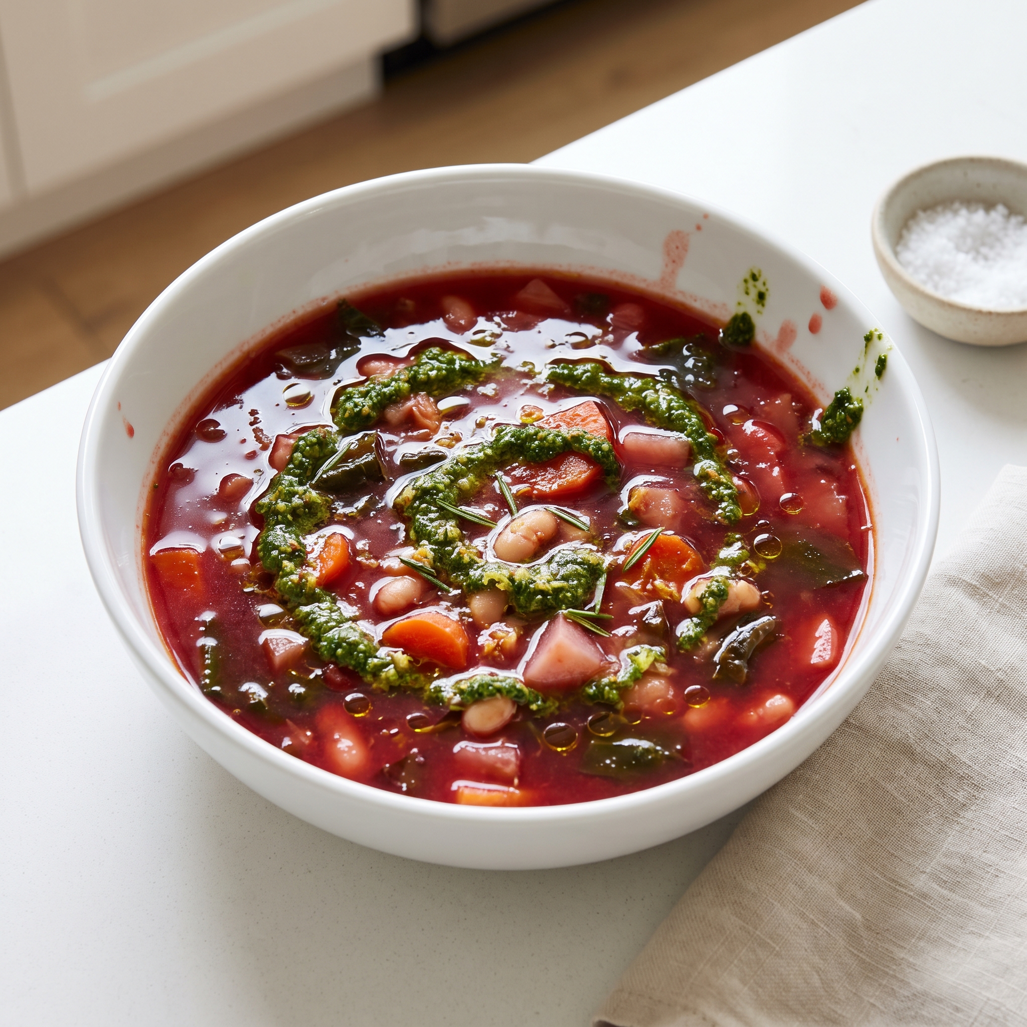 Crimson Winter Minestrone with Greens Pesto