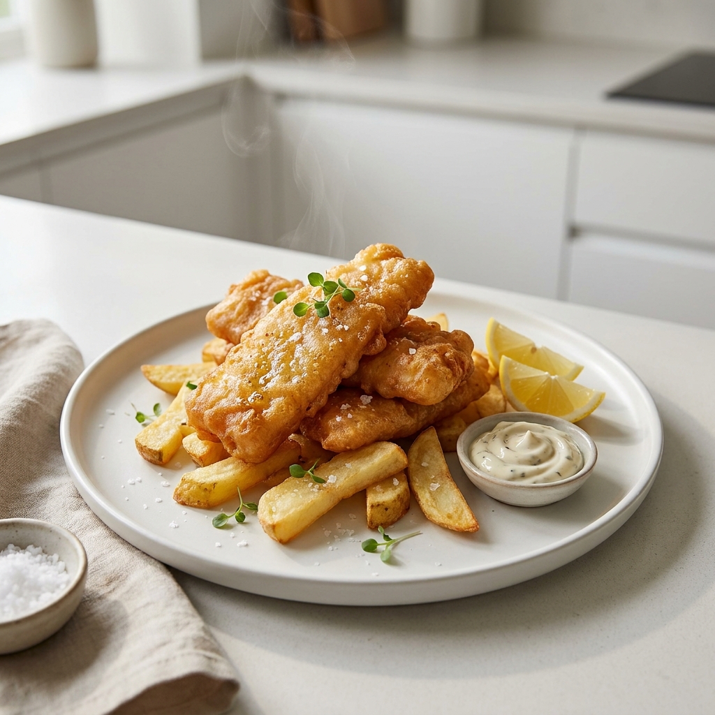Crisp Beer-Battered Cod with Chips
