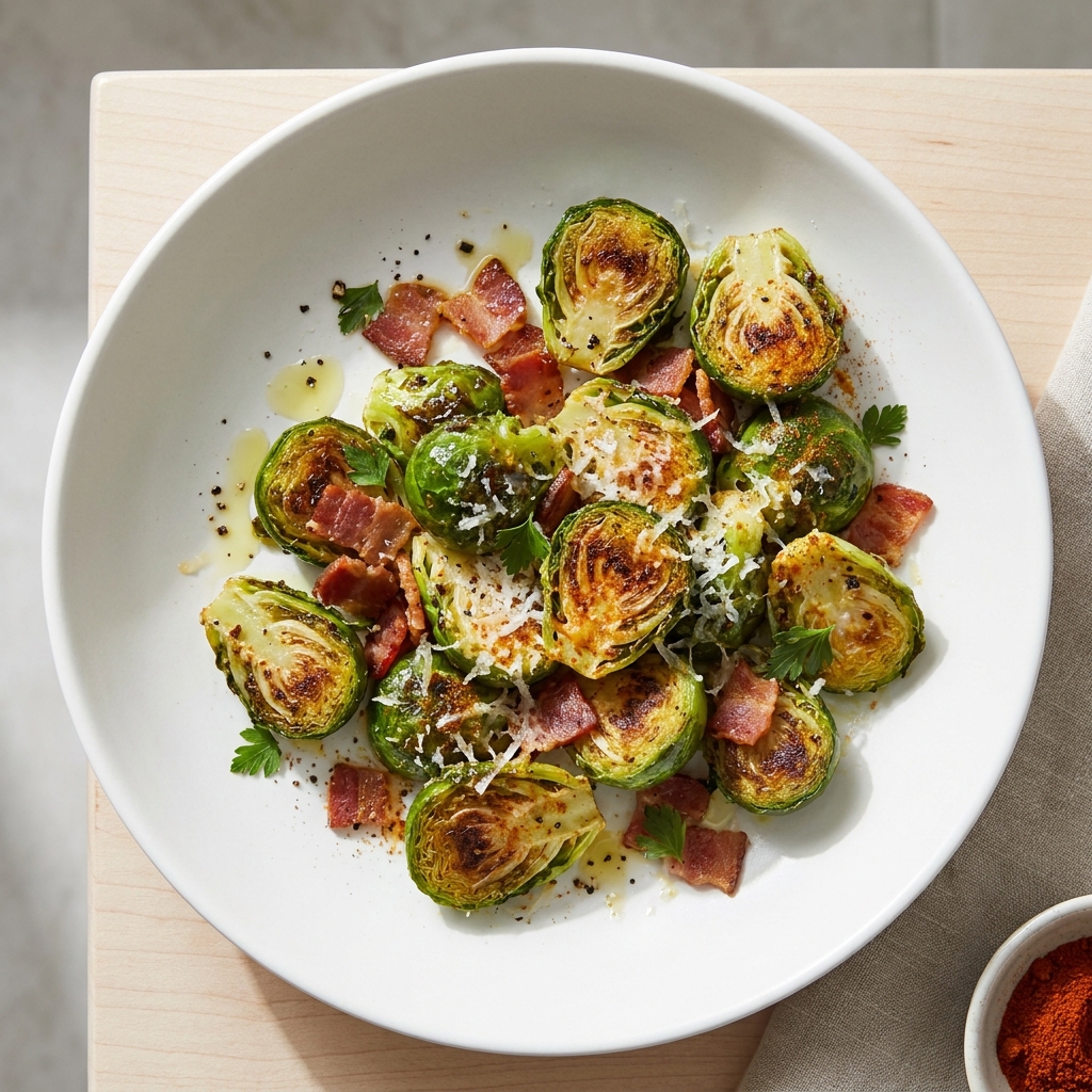 Crispy Air-Fried Brussels Sprouts with Bacon