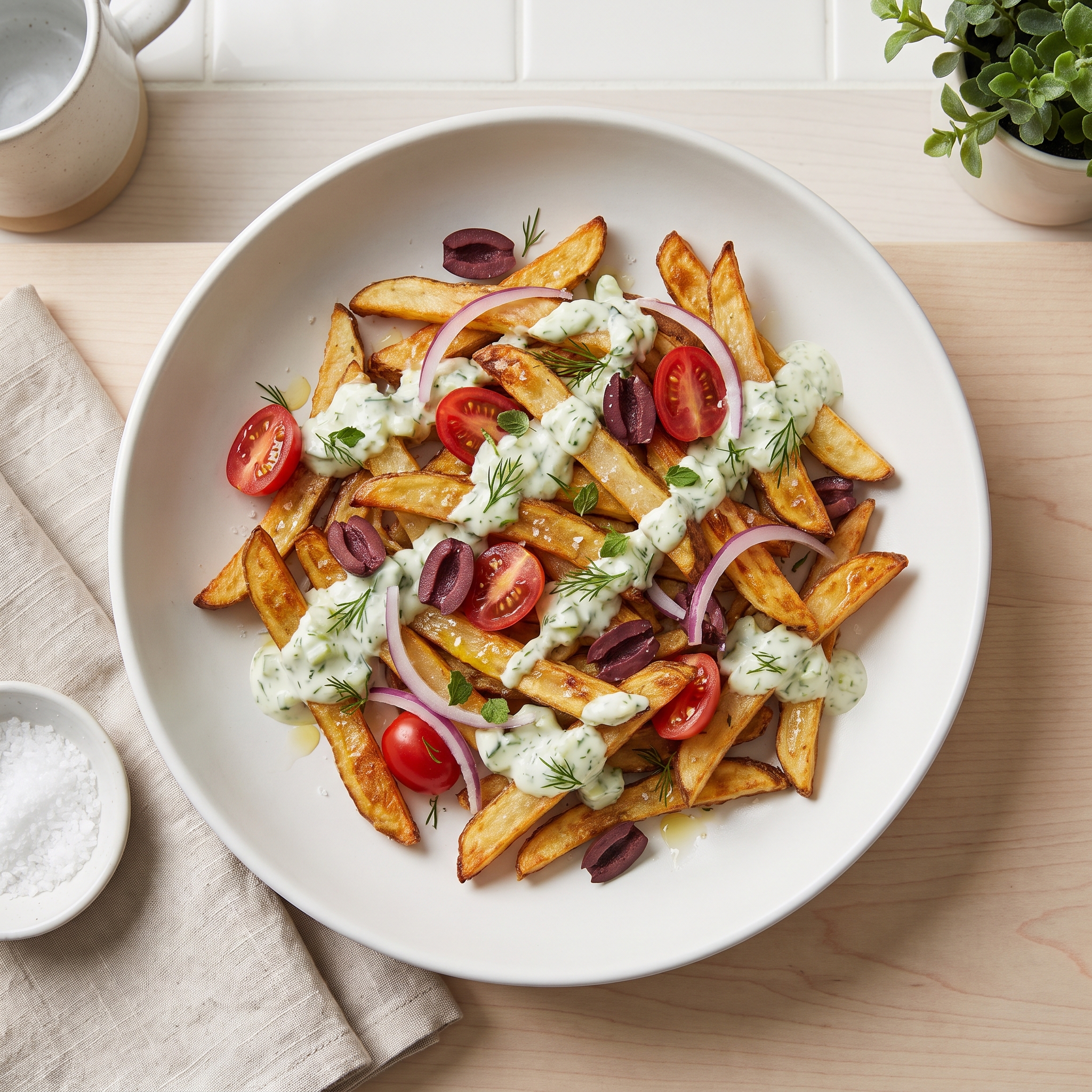 Crispy Air-Fried Greek-Style Loaded Fries