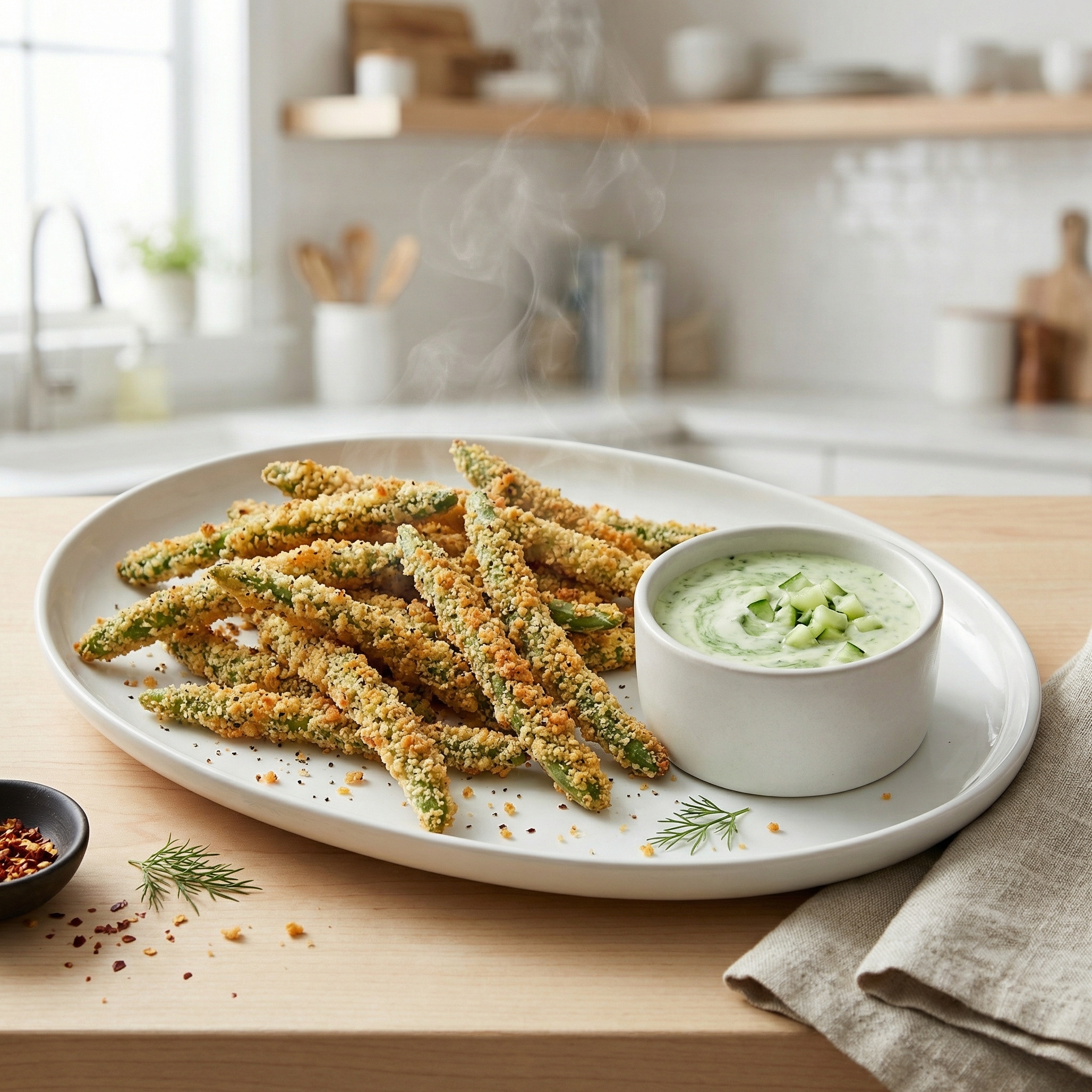 Crispy Green Beans with Wasabi-Horseradish Ranch Dip