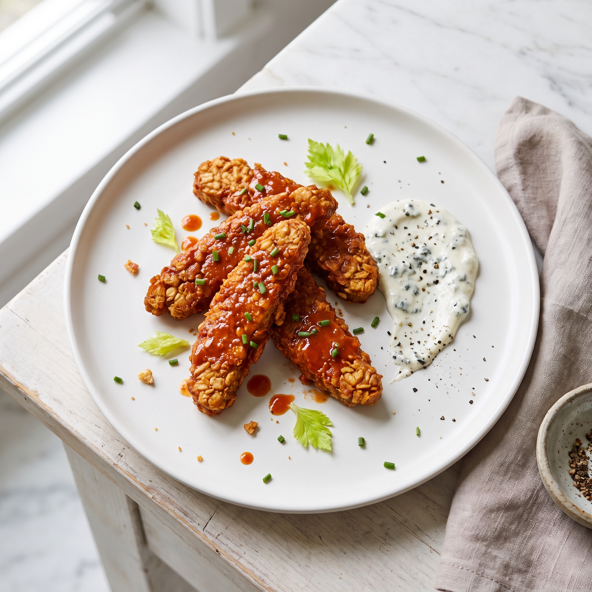 Crispy Buffalo Tempeh Fingers