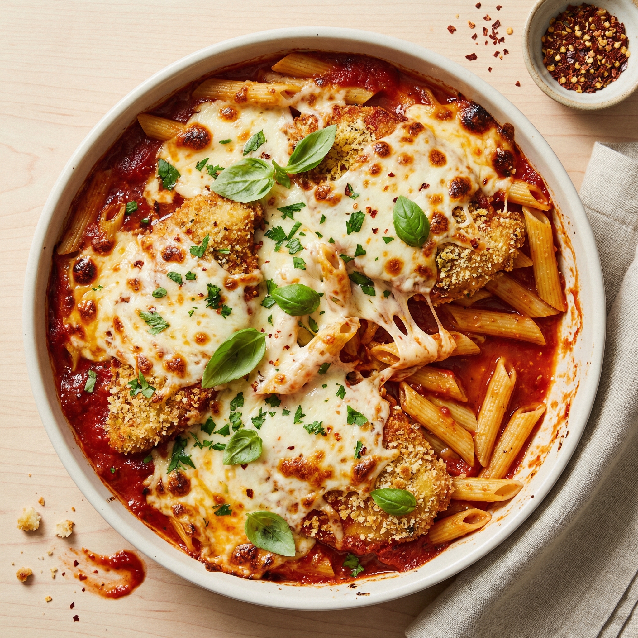 Chicken Parmesan Pasta Casserole