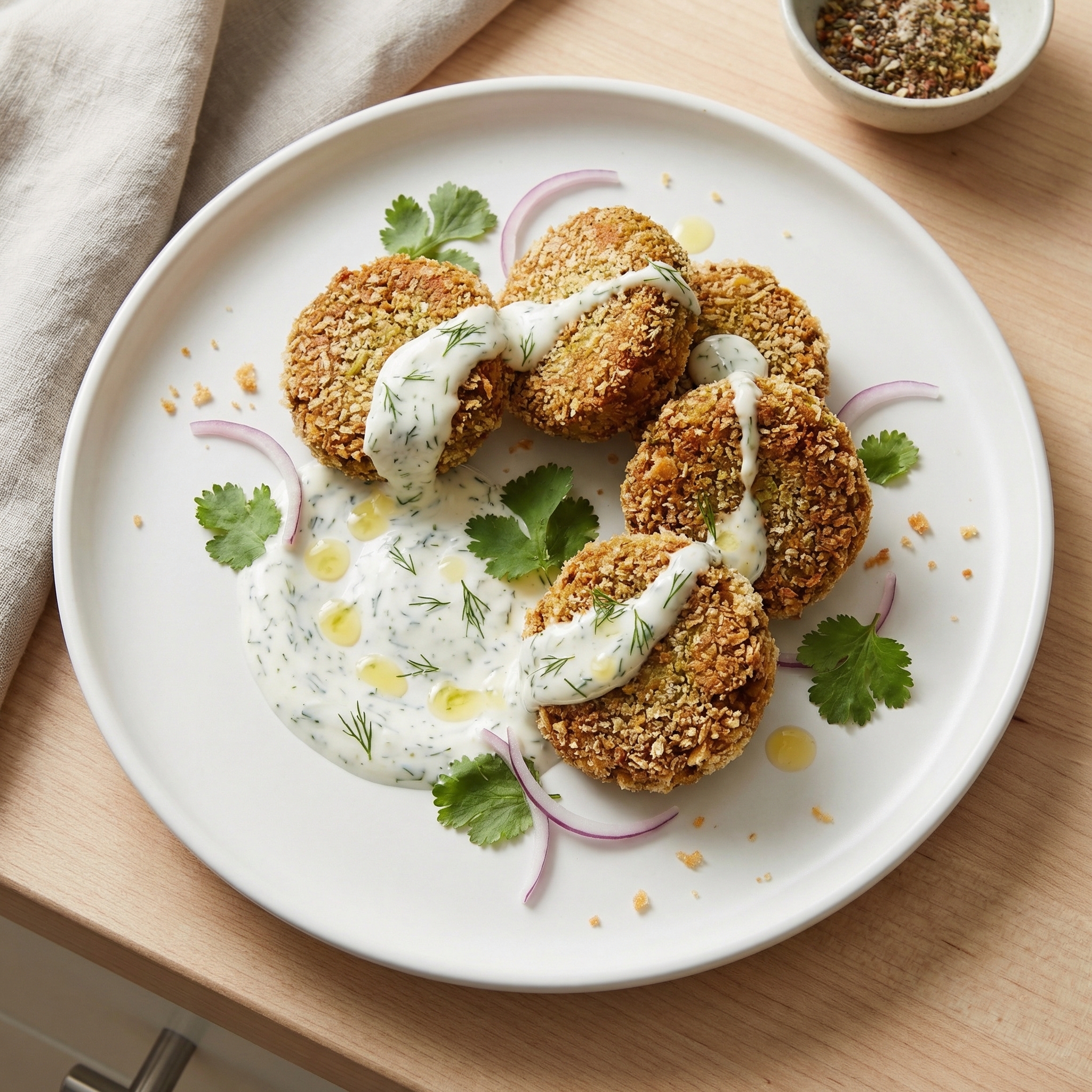 Crispy Falafel with Cool Yogurt-Dill Dip