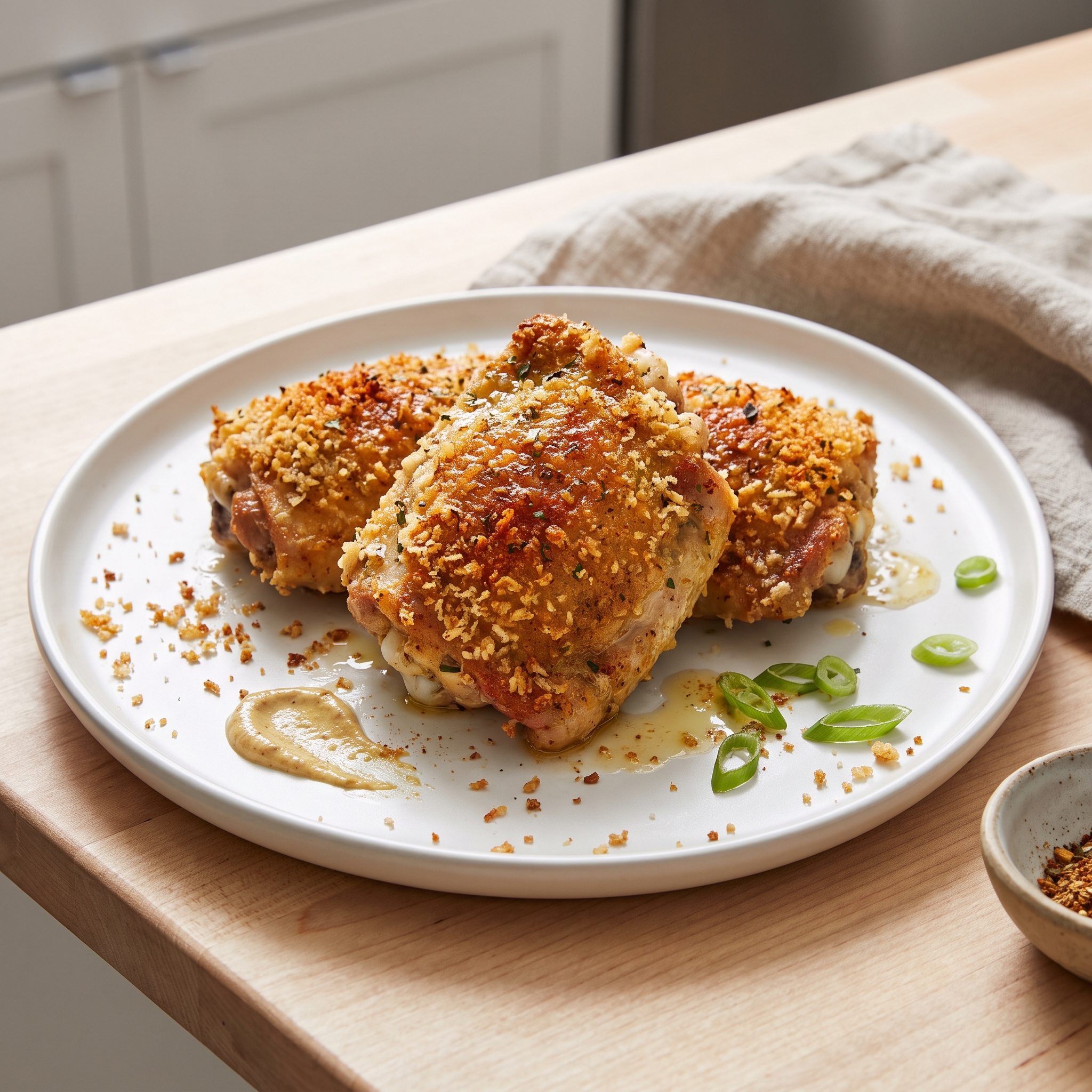 Crispy Deviled Dijon Chicken Thighs