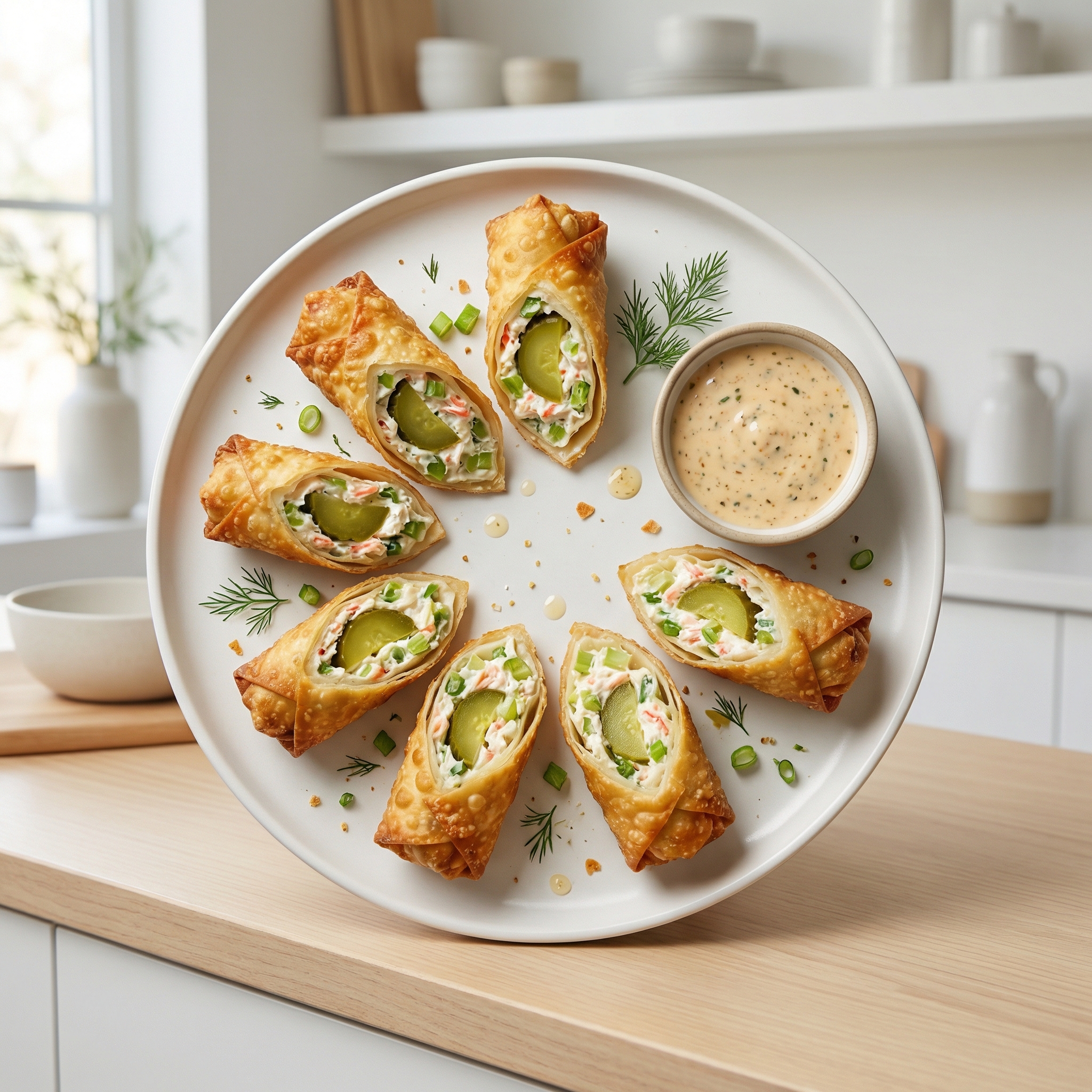 Crispy Crab and Dill Pickle Egg Rolls