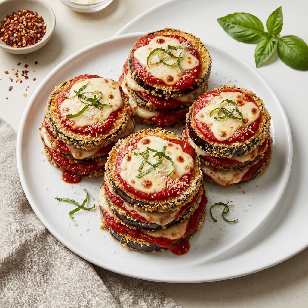 Crispy Eggplant Parmesan Stacks