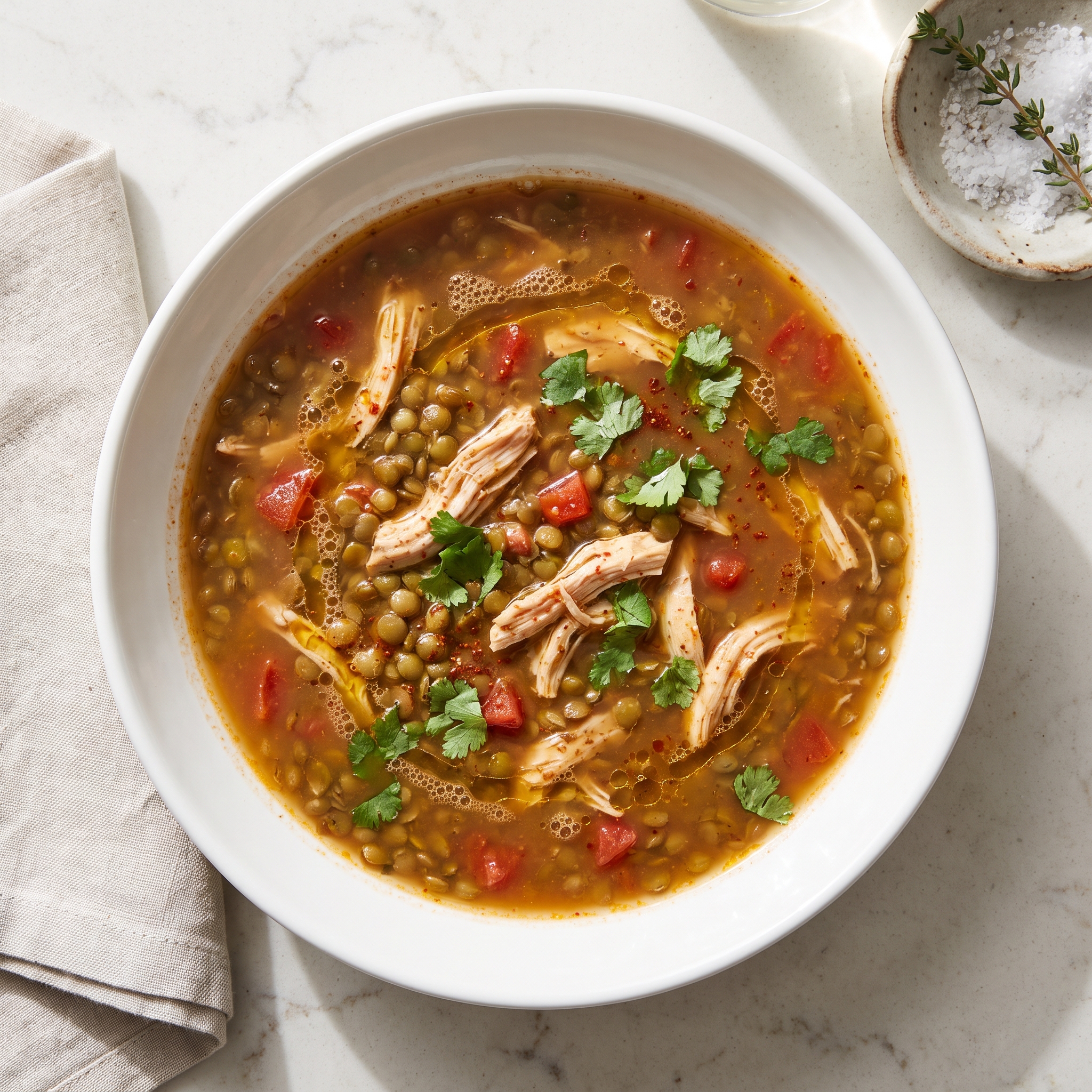 Crockpot Chicken and Green Lentil Soup