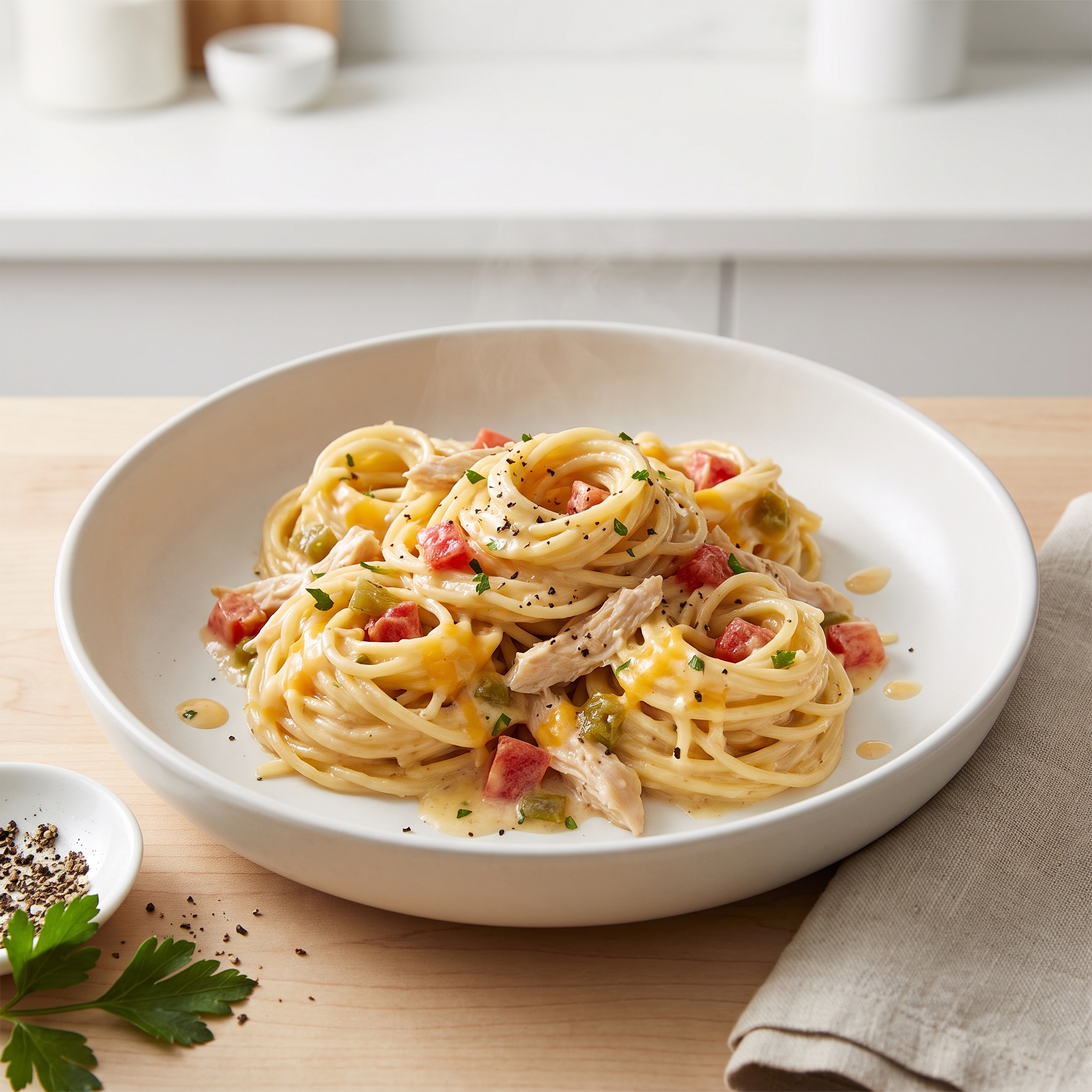 Crockpot Creamy Chicken Spaghetti