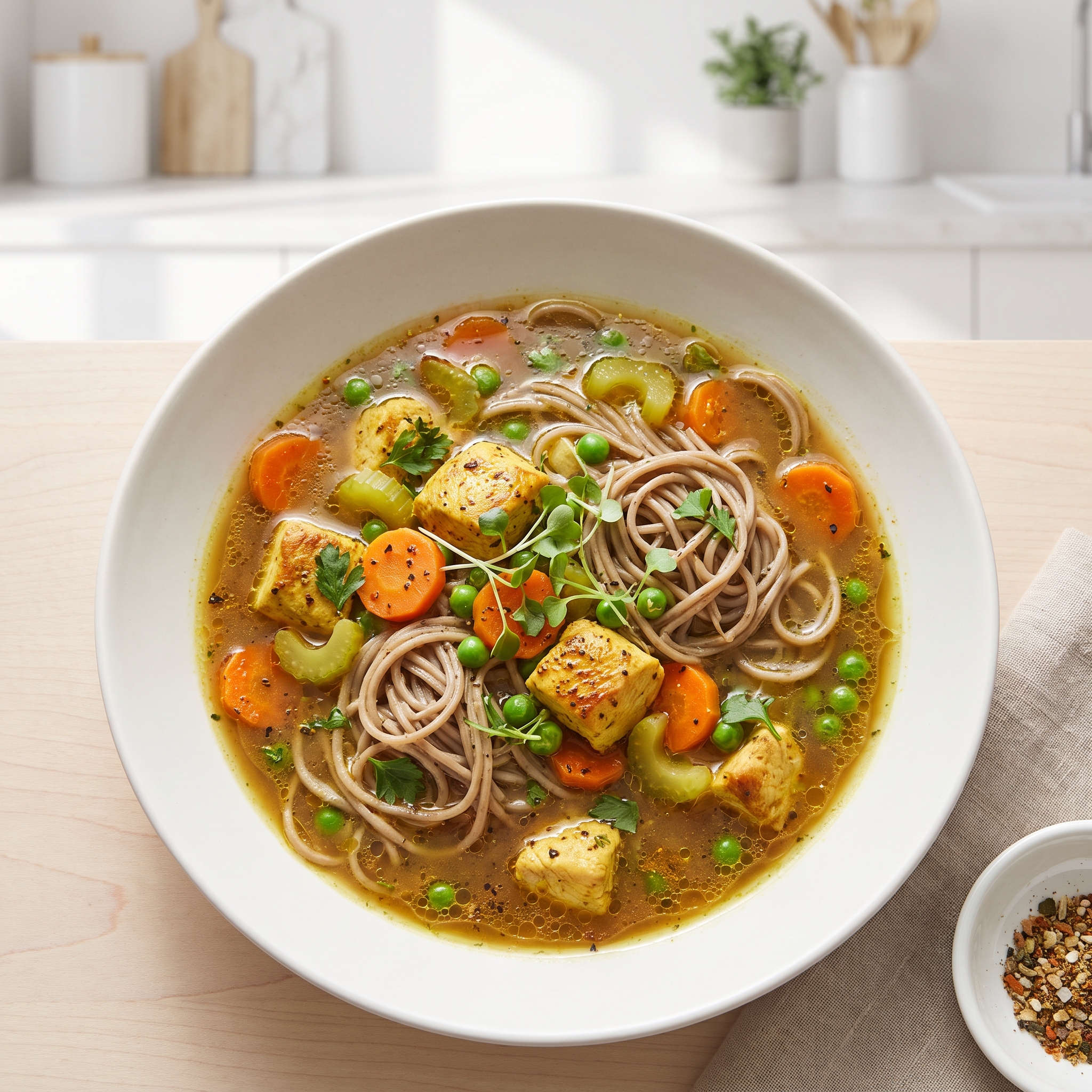 Curried Chicken Soba Noodle Broth