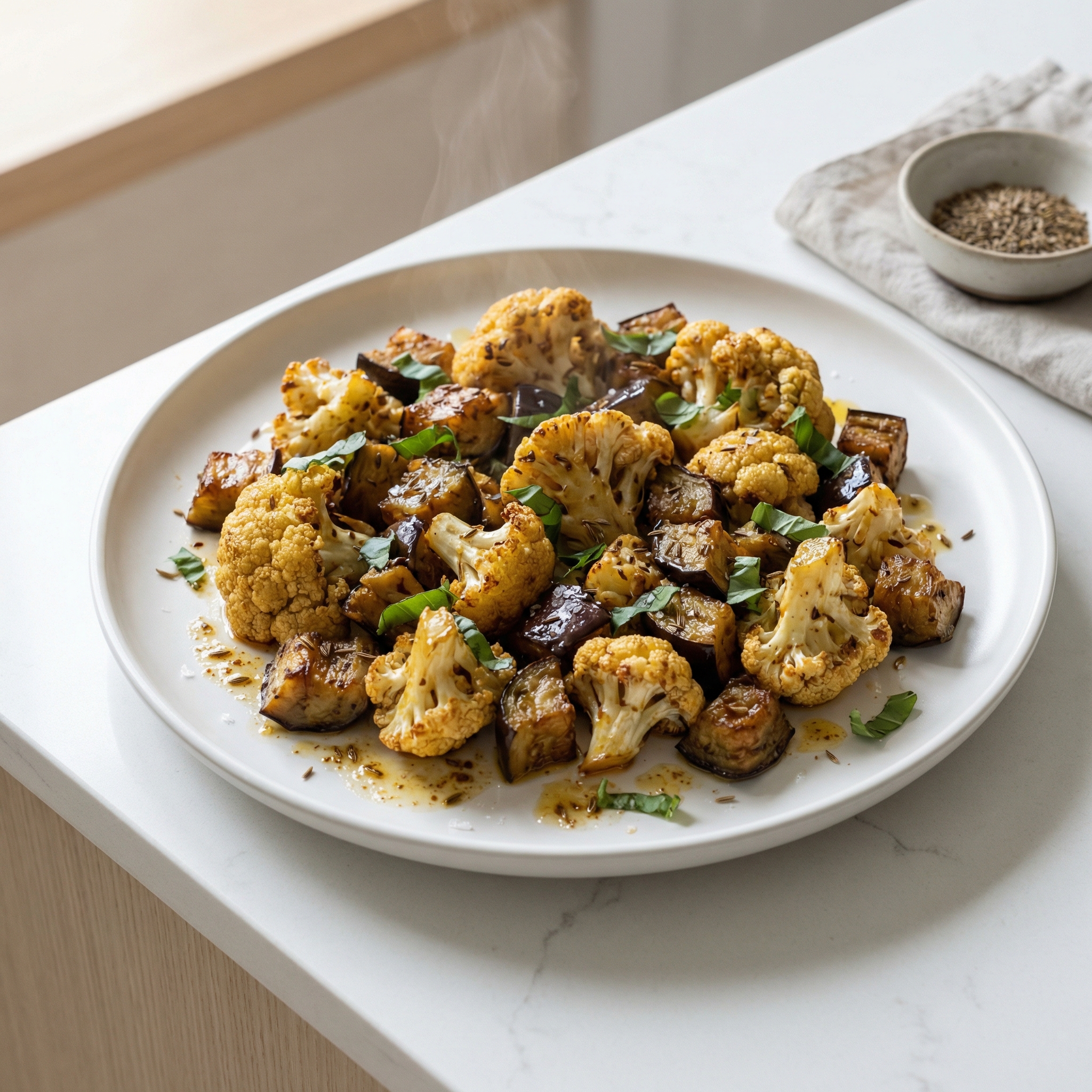 Cauliflower Eggplant Curry-Cumin Roast