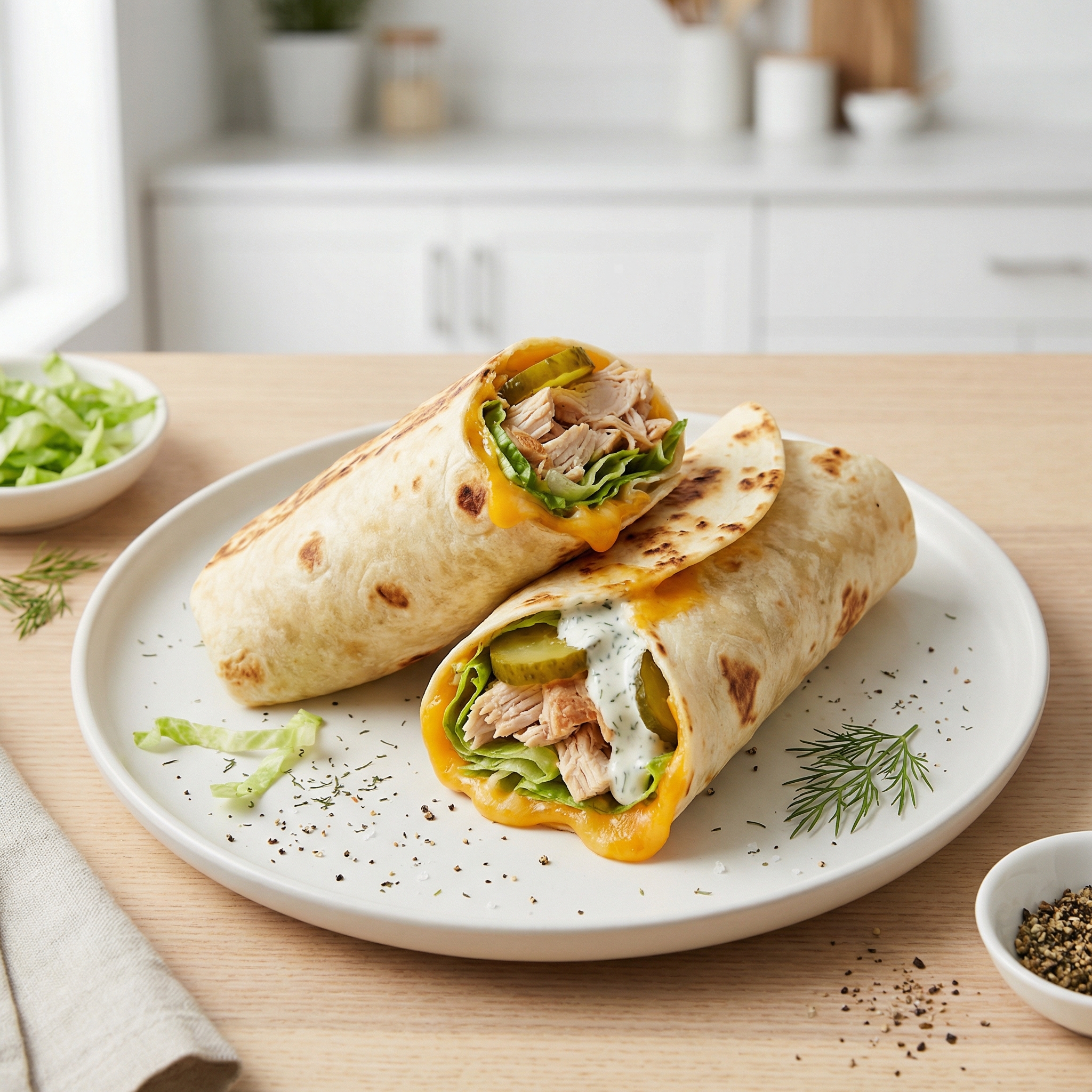 Rotisserie Chicken Wraps with Dill Ranch and Pickles