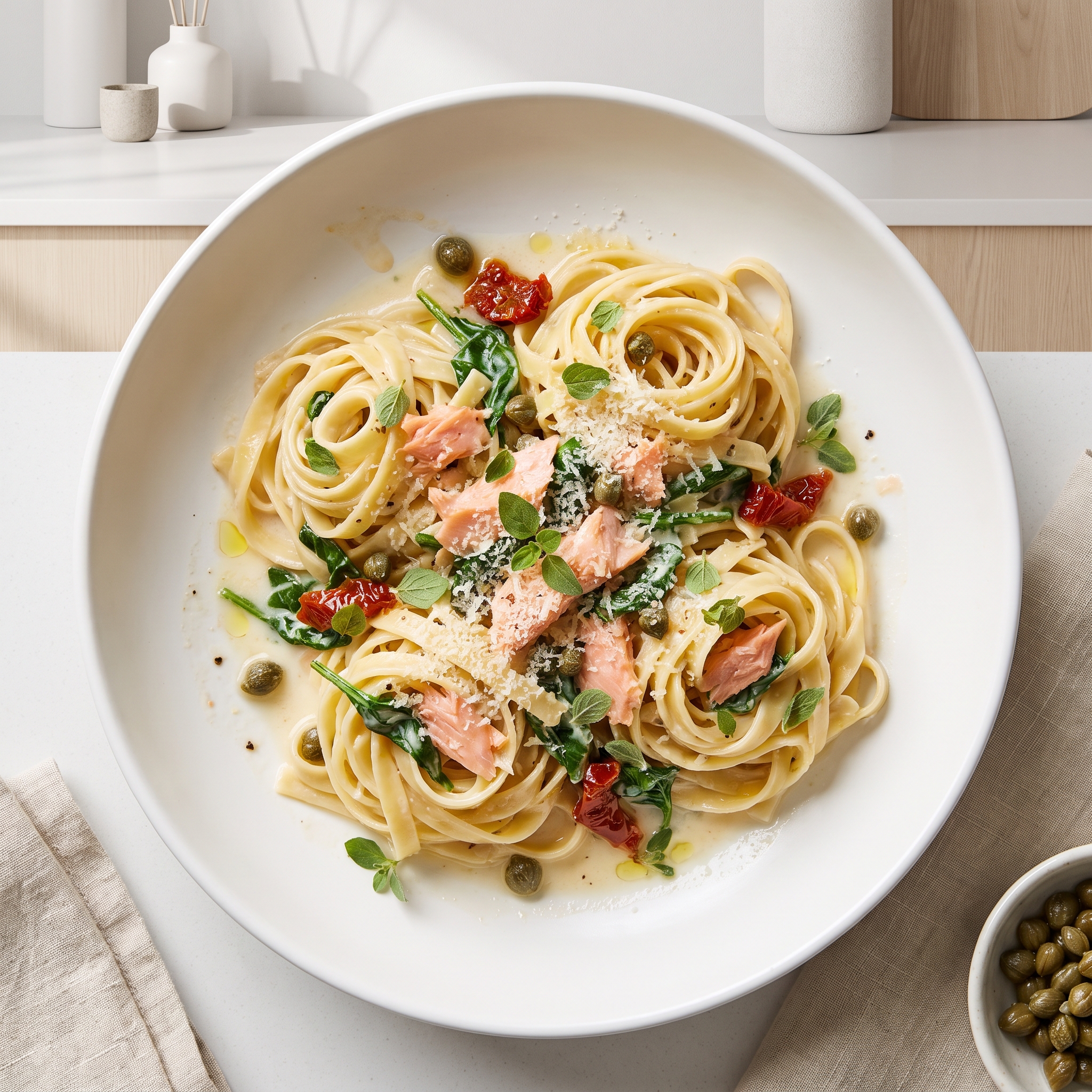 Fettuccine with Smoked Salmon and Spinach