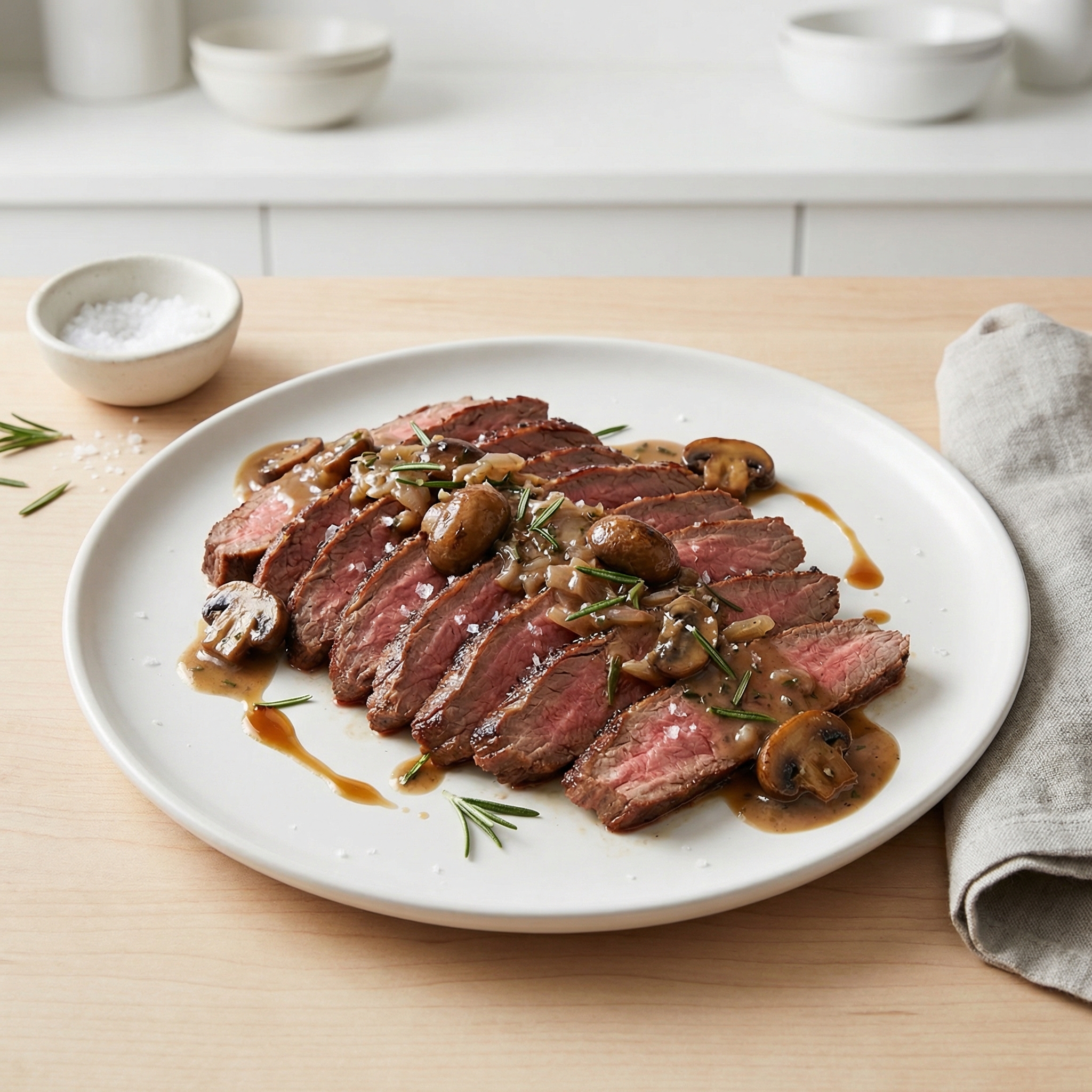 Flank Steak with Rosemary Mushroom Pan Sauce