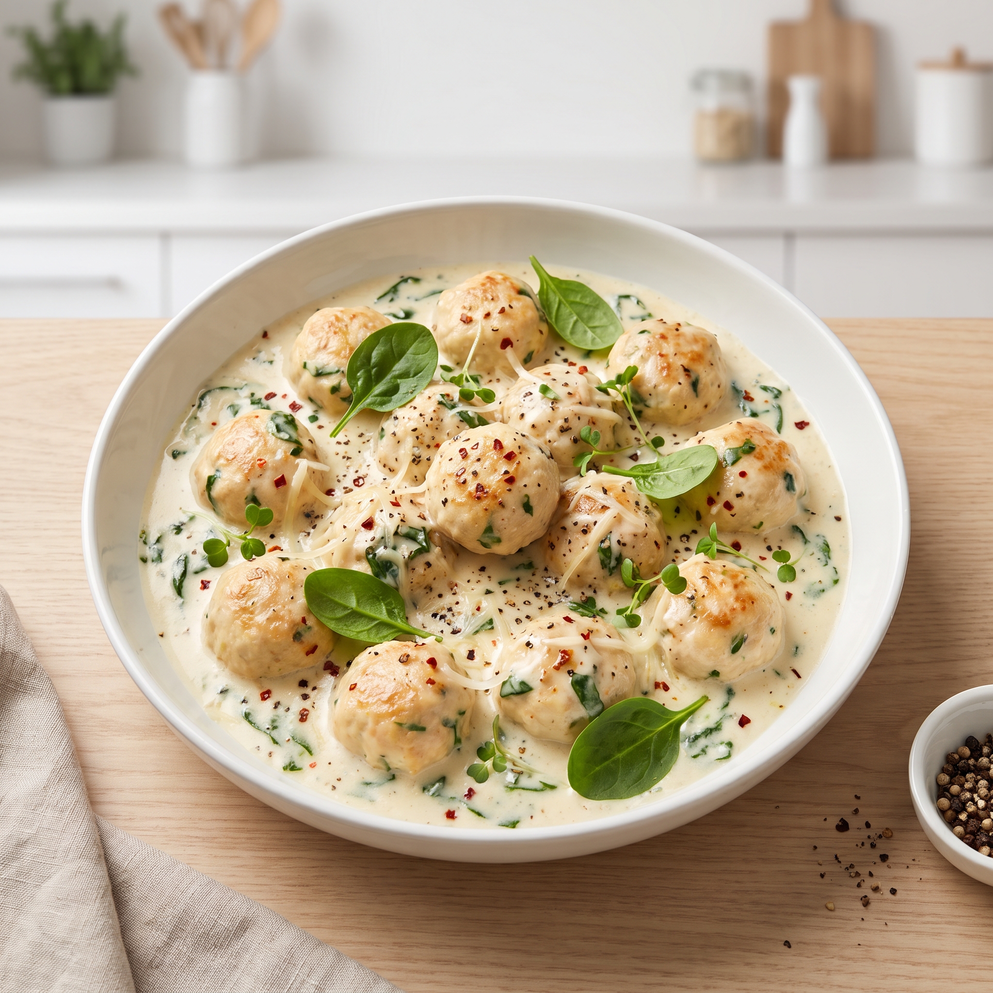Florentine Chicken Meatballs in Creamy Parmesan Sauce