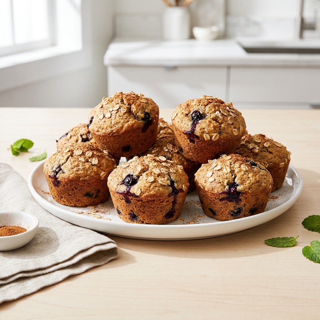 Fluffy Low-Fat Vegan Blueberry Muffins