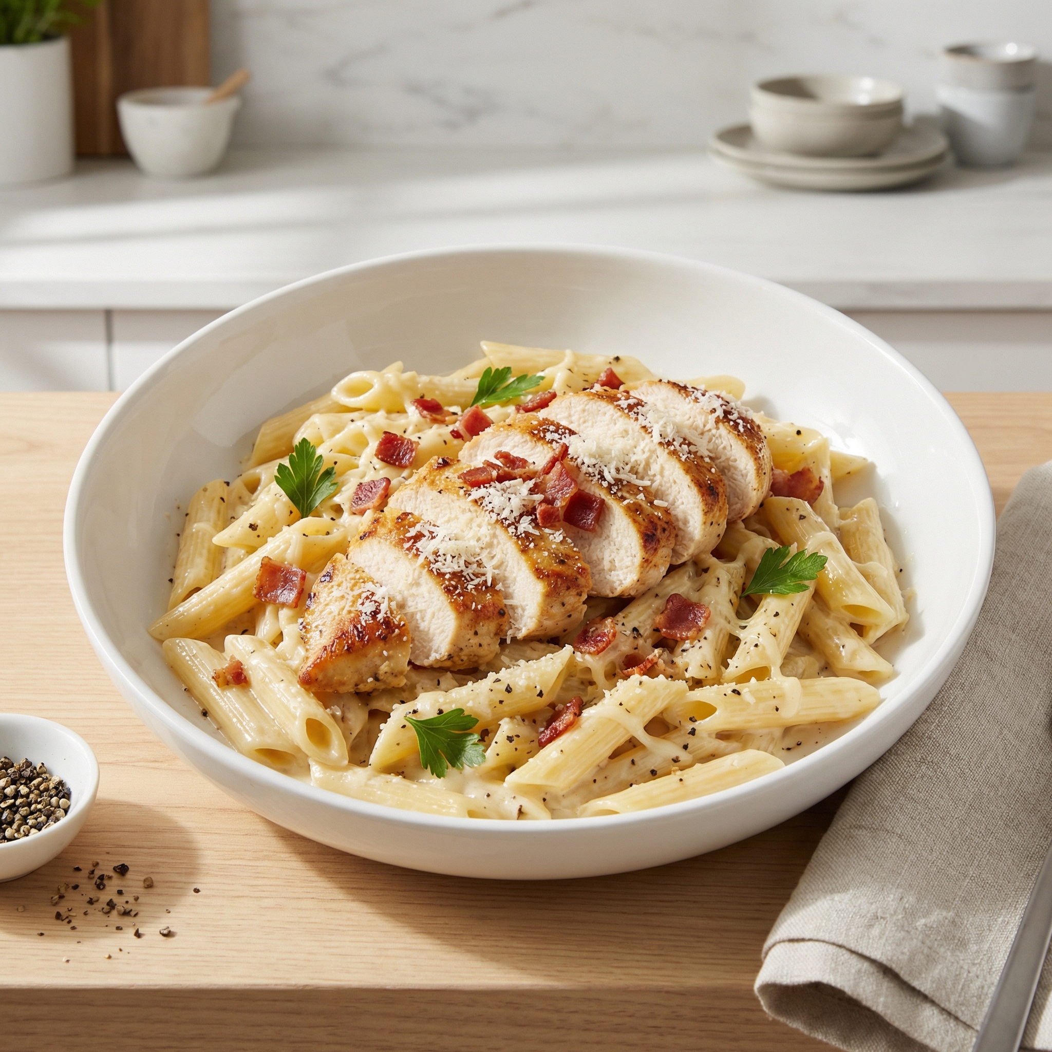 Chicken Carbonara with Four Cheeses