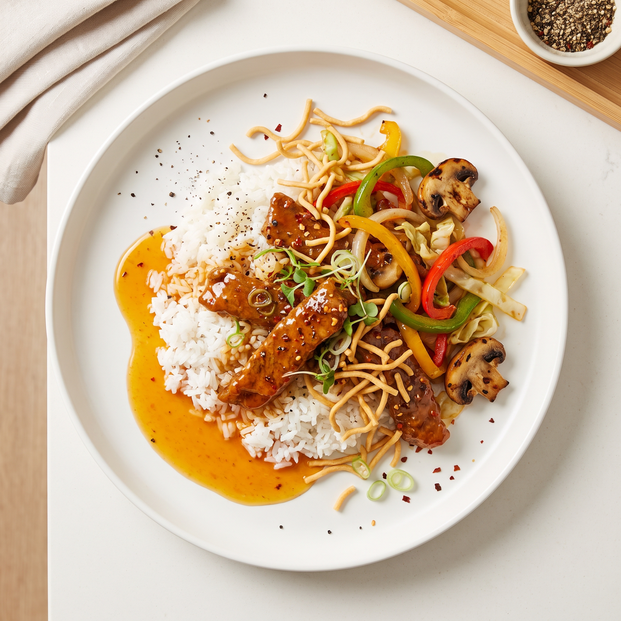 Fresh Vegetable Stir-Fry with Peppery Orange Beef