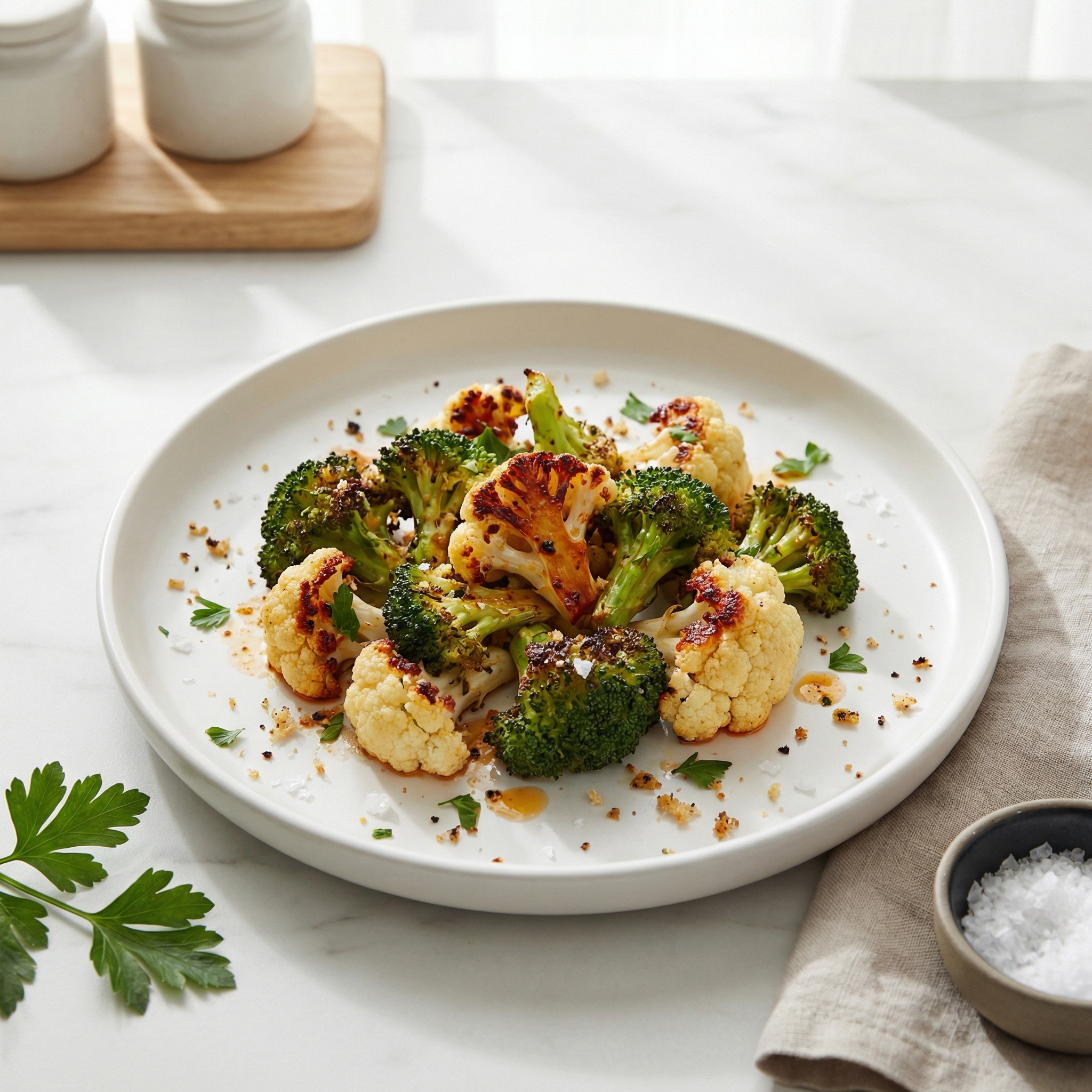 Air Fryer Roasted Broccoli and Cauliflower