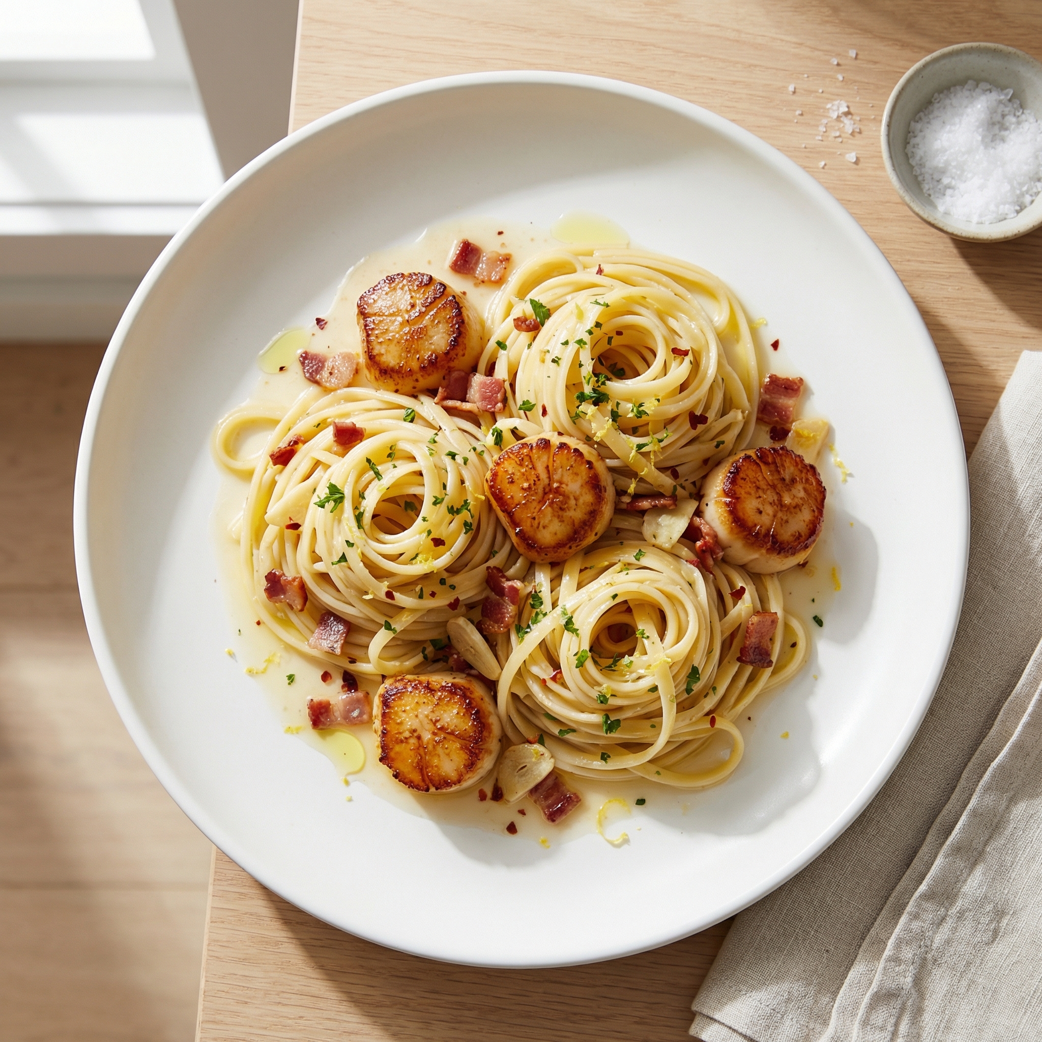 Linguini with Bacon and Scallops