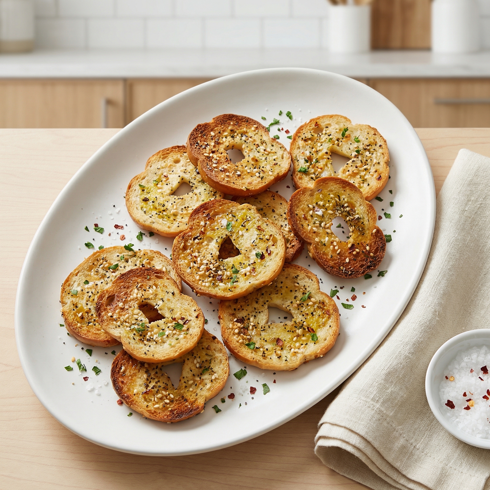 Oven-Baked Garlic Bagel Chips
