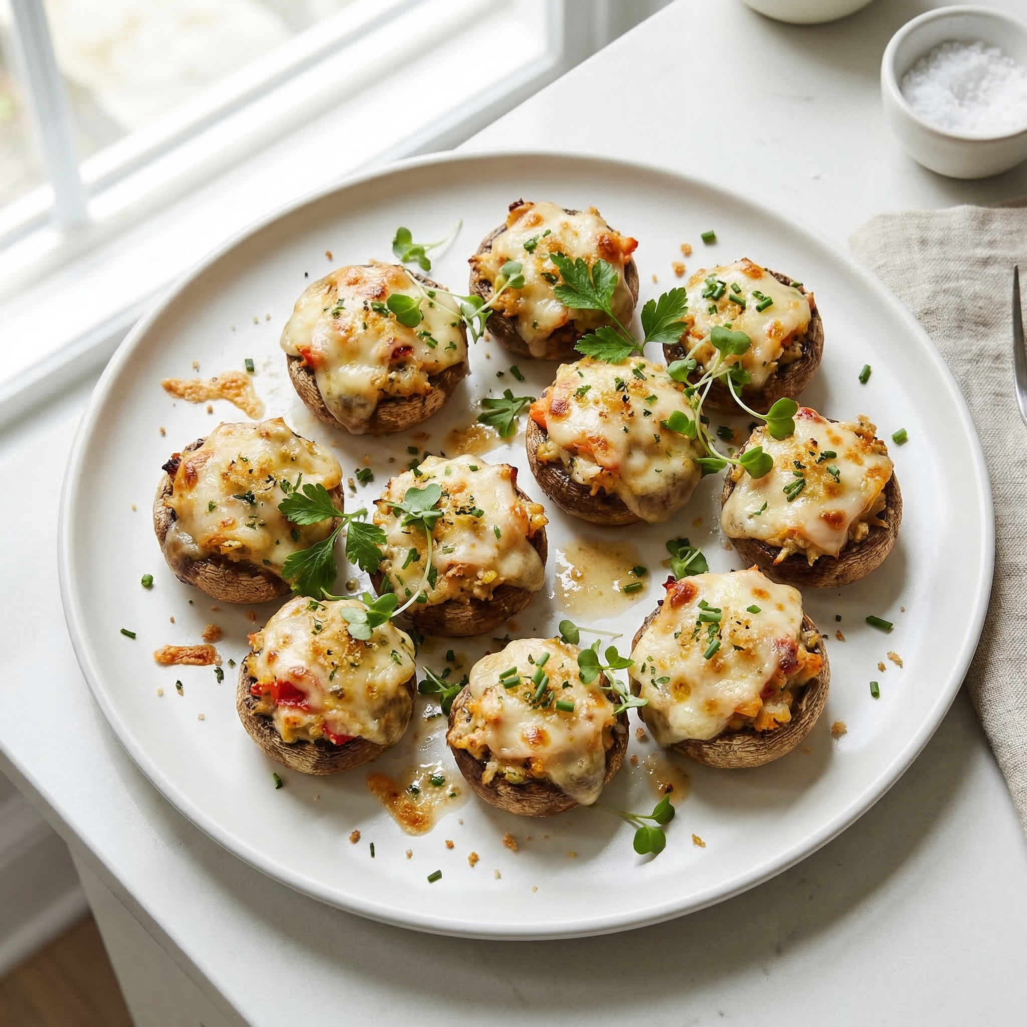 Lobster–Crab Stuffed Mushroom Caps
