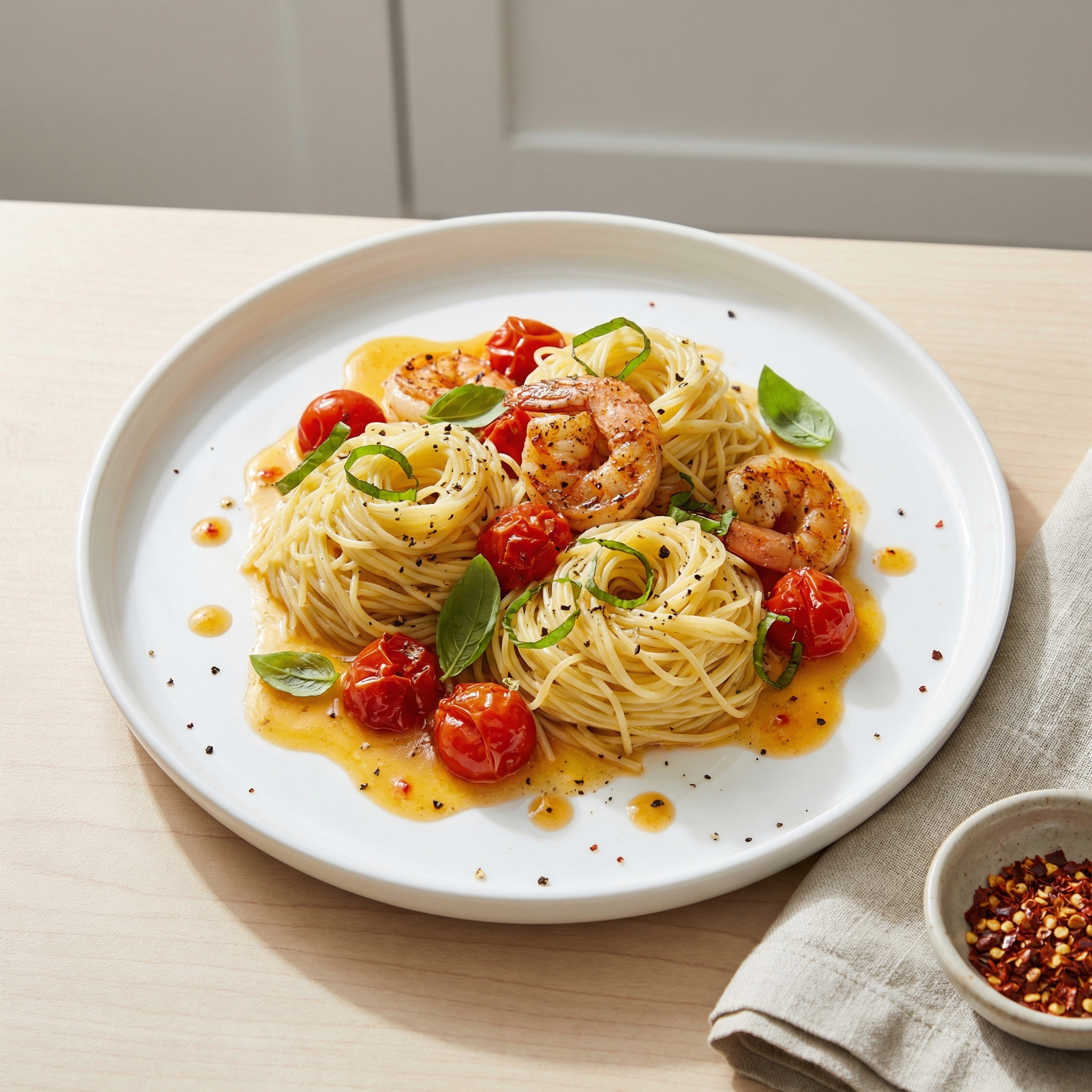 Tomato & Basil Shrimp in Garlic Butter Sauce