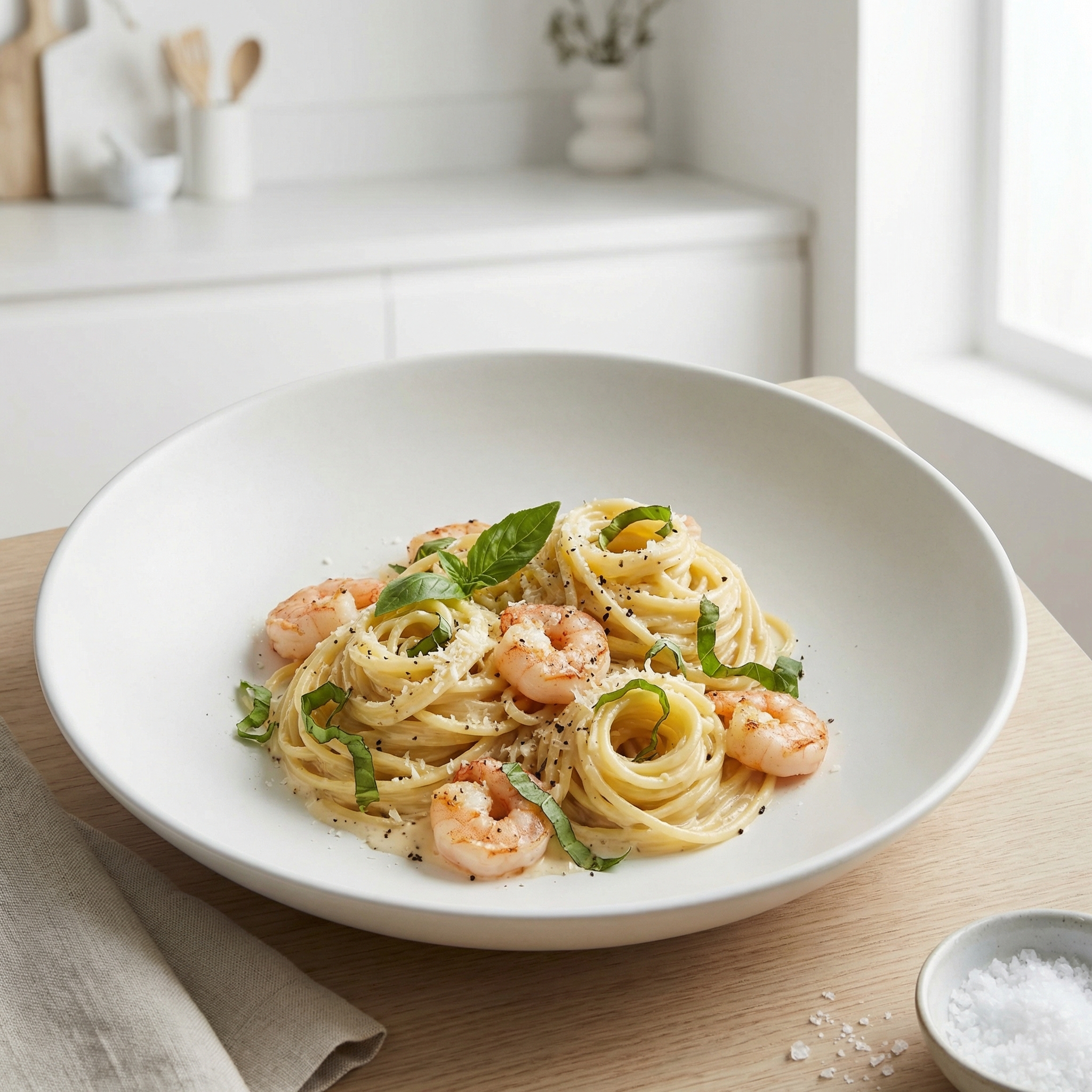 Silky Shrimp Linguine in Cream Sauce