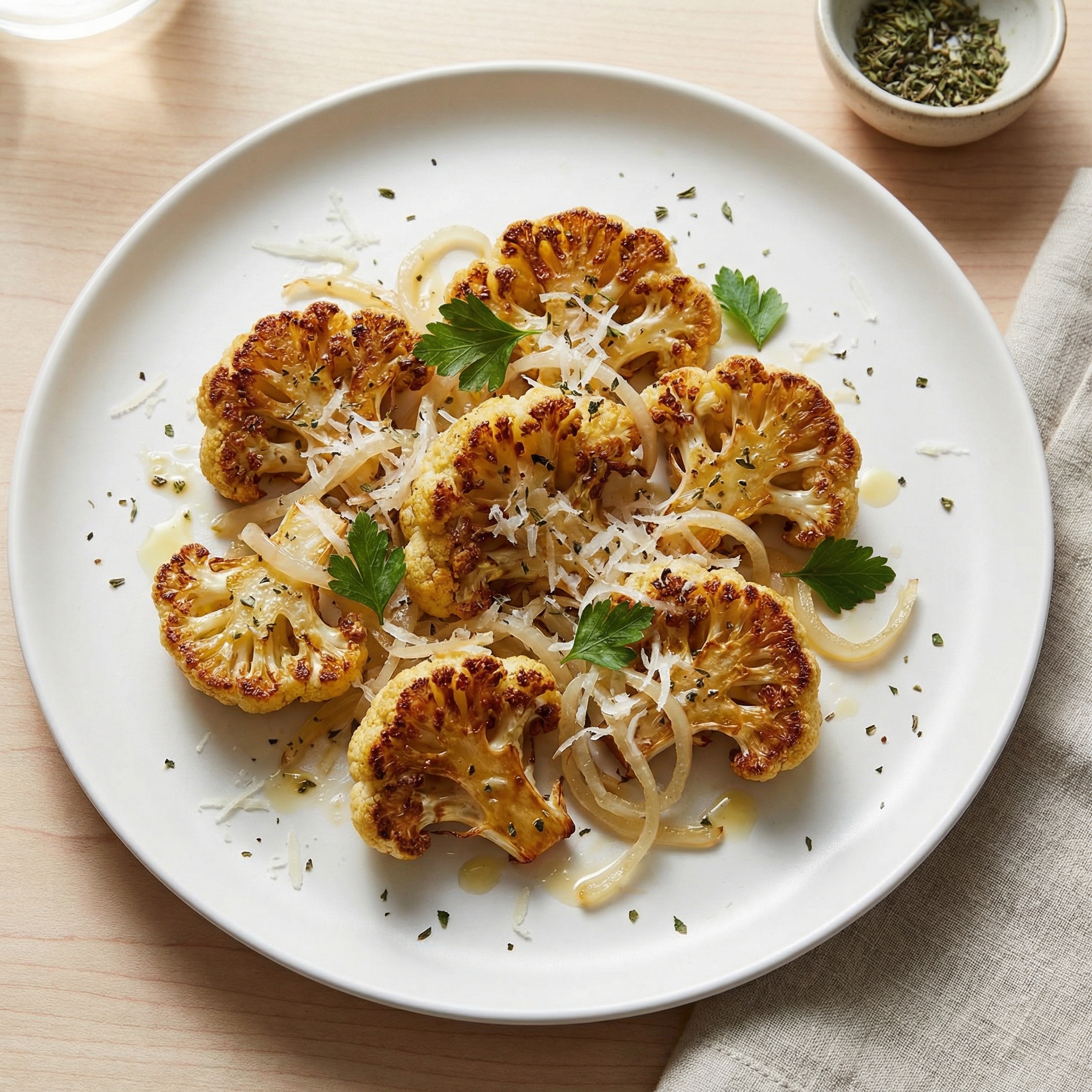 Pan-Seared Cauliflower with Onions, Herbs, and Parmesan
