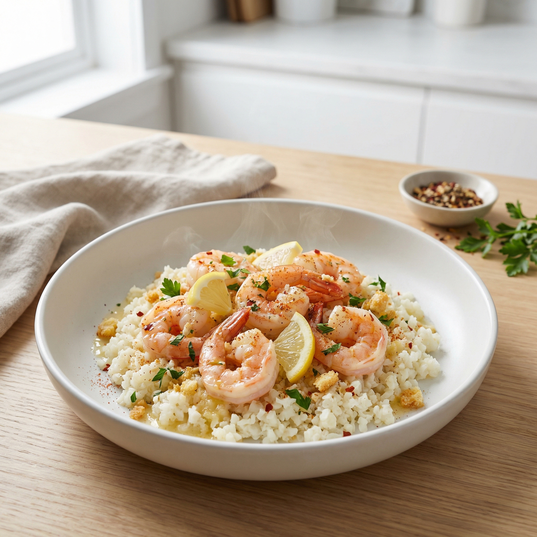 Lightened-Up Oven Shrimp Scampi