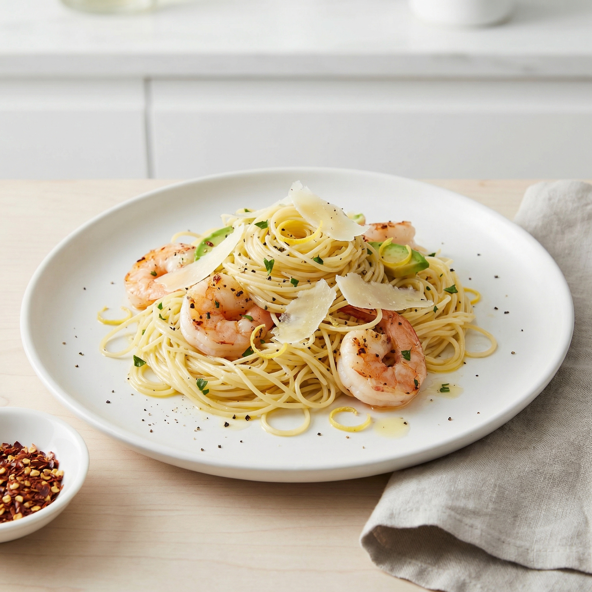 Shrimp Scampi with Angel Hair and Avocado
