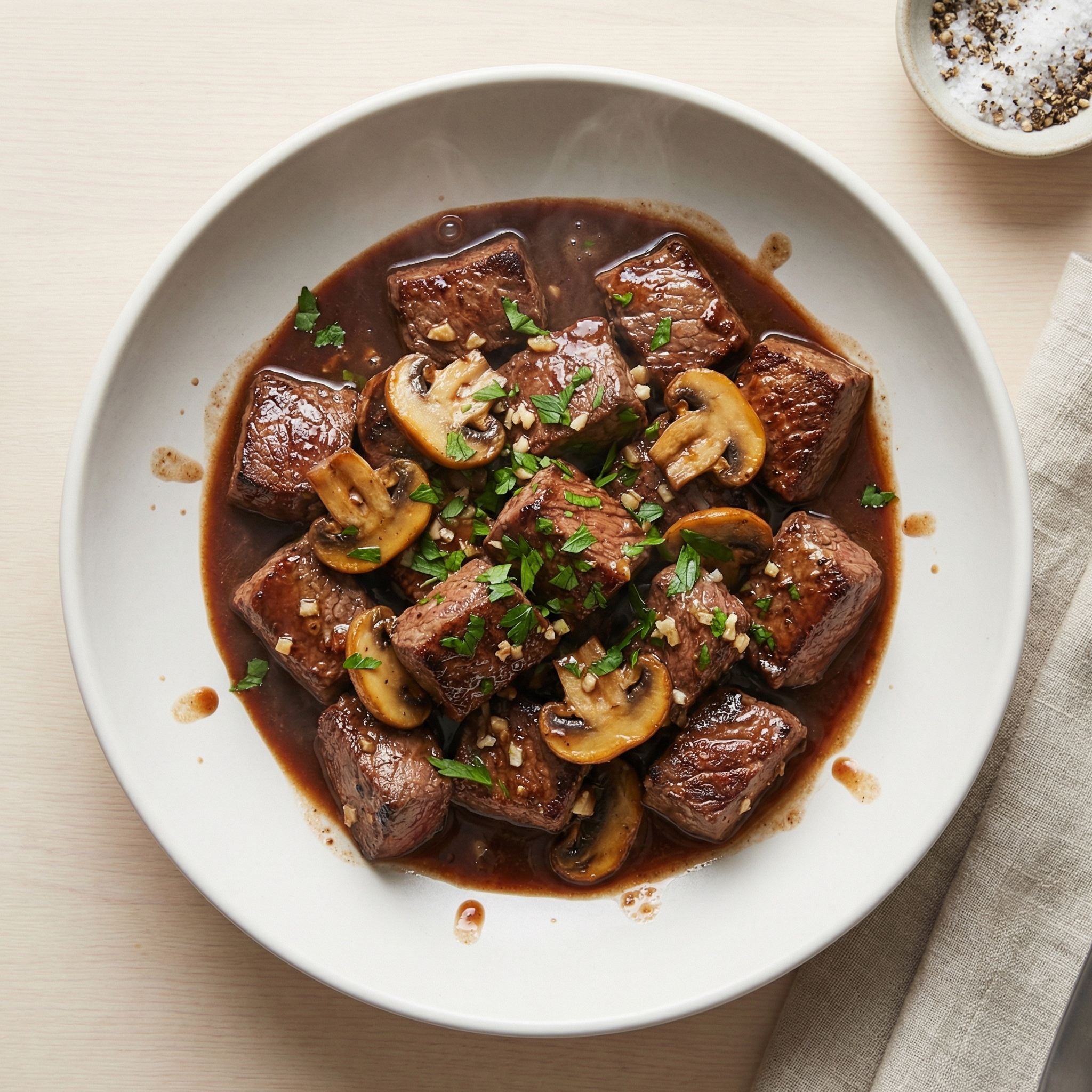 Garlic-Red Wine Sirloin with Mushrooms