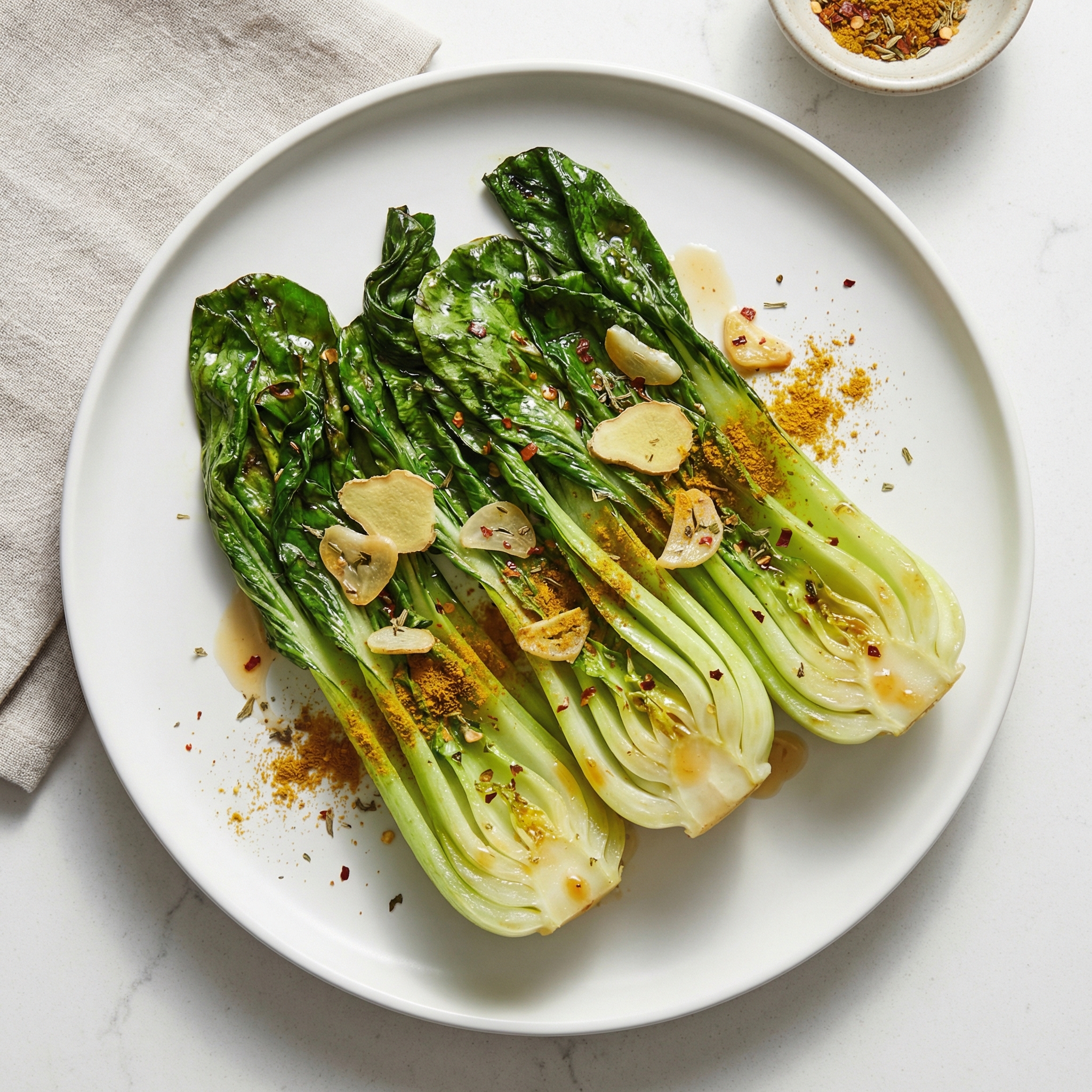 High-Heat Roasted Baby Bok Choy with Ginger and Curry