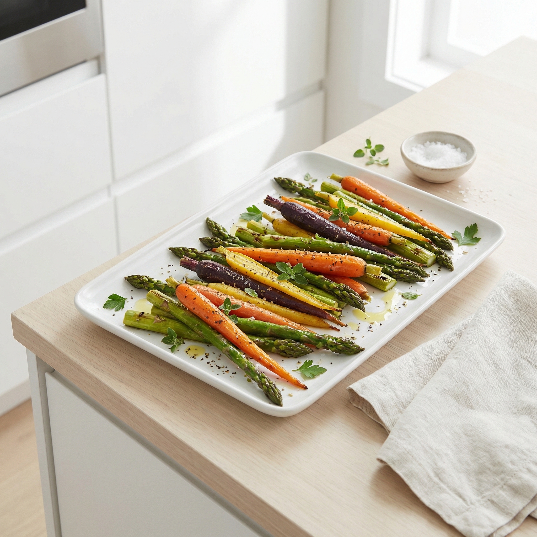 Greek-Seasoned Roasted Asparagus and Carrots