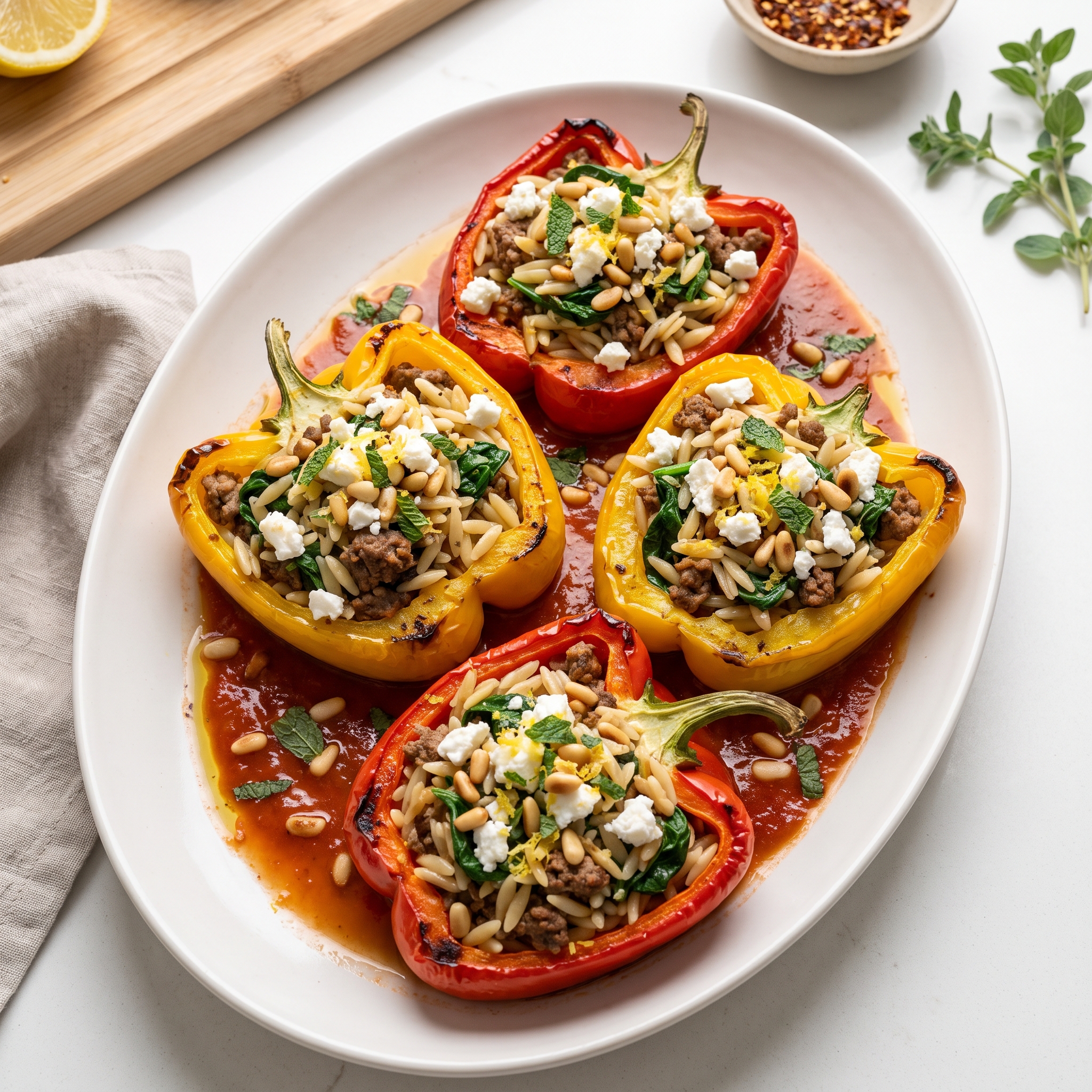 Greek-Style Orzo and Beef Stuffed Peppers for Repeat Dinners
