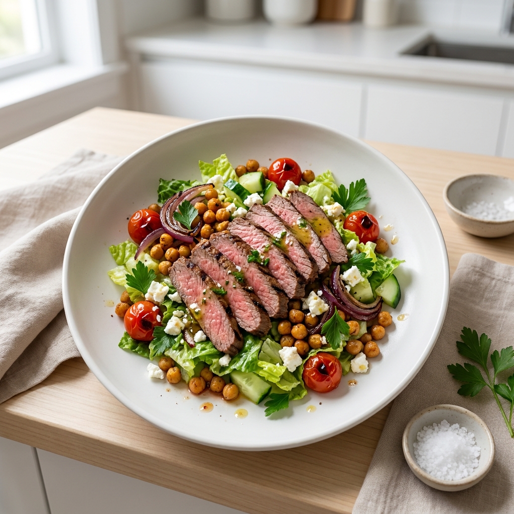 Greek Flank Steak and Veggie Salad