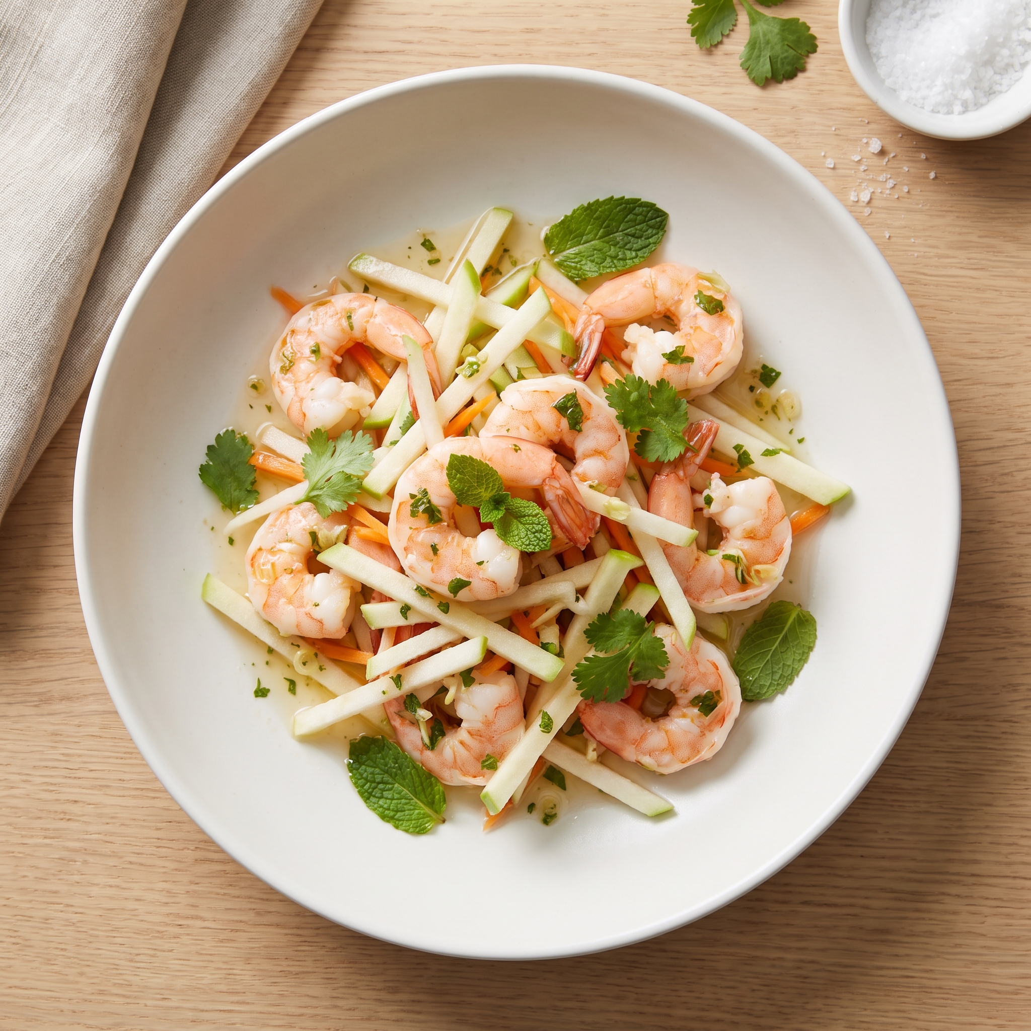 Green Apple, Jicama, and Prawn Salad with Mint, Lemongrass, and Dijon Dressing