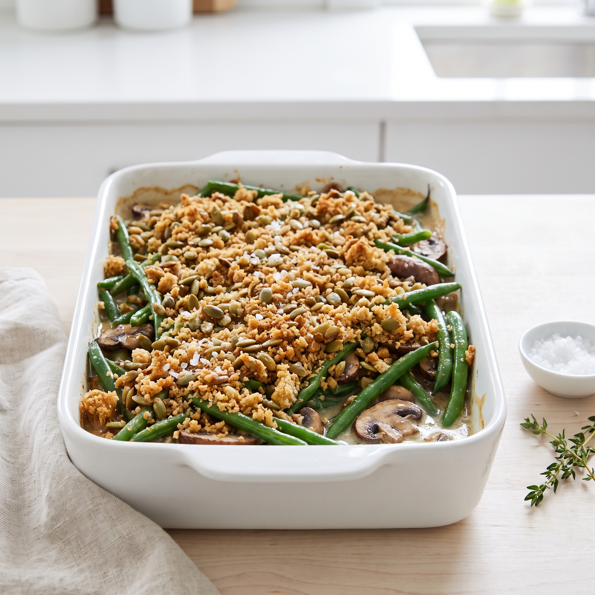 Green Bean Casserole with Pumpkin Seed Crumble (Clean Thanksgiving Twist)